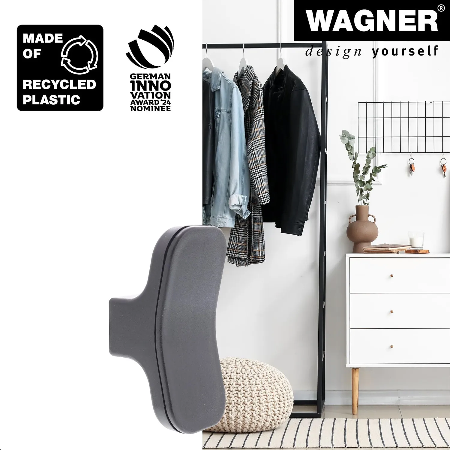 Wagner hooks4home T-Design EH 0480 gancio parete 85 mm plastica