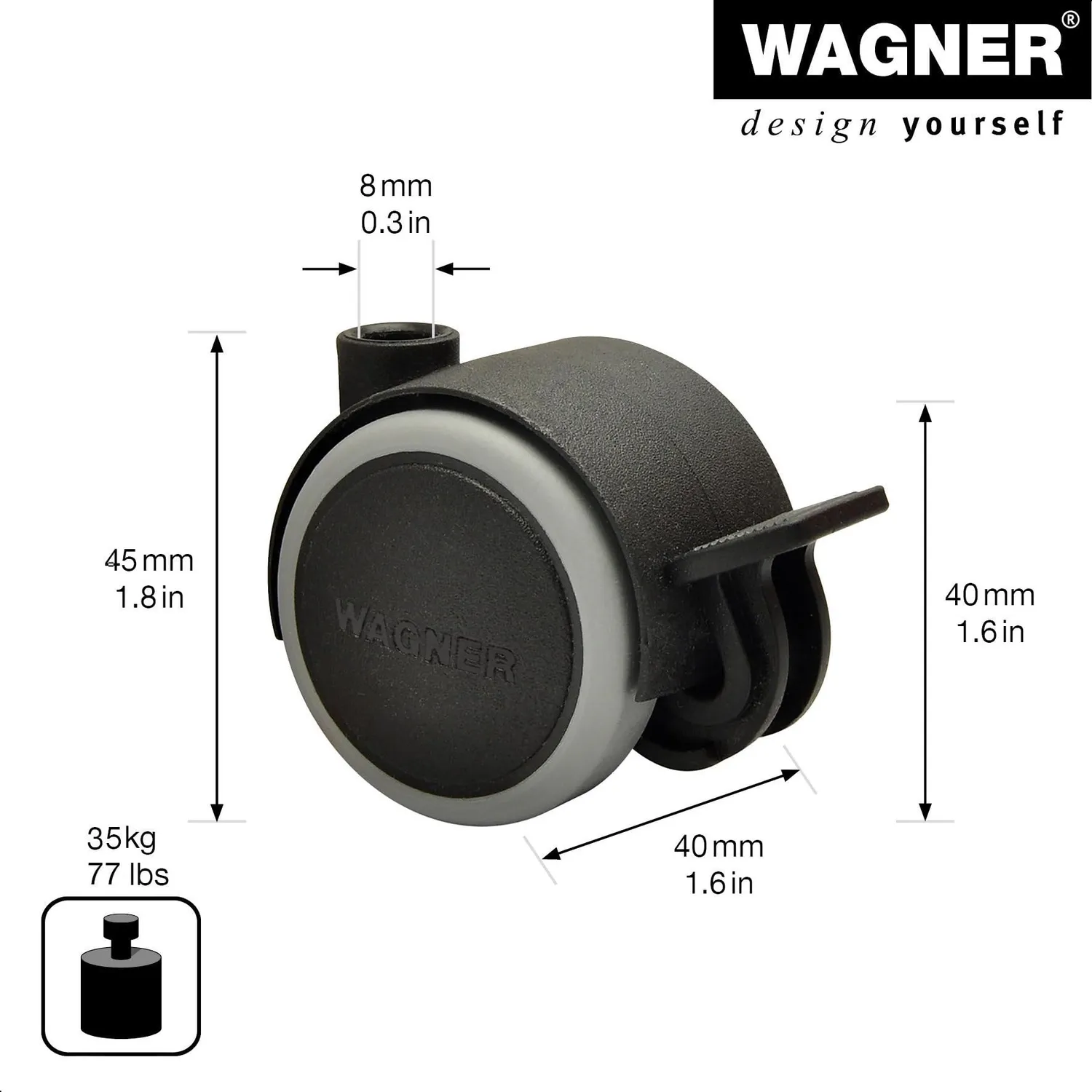 Wagner Design 01072701 RO 0727 doppio rullo nero 40 mm 1 pz