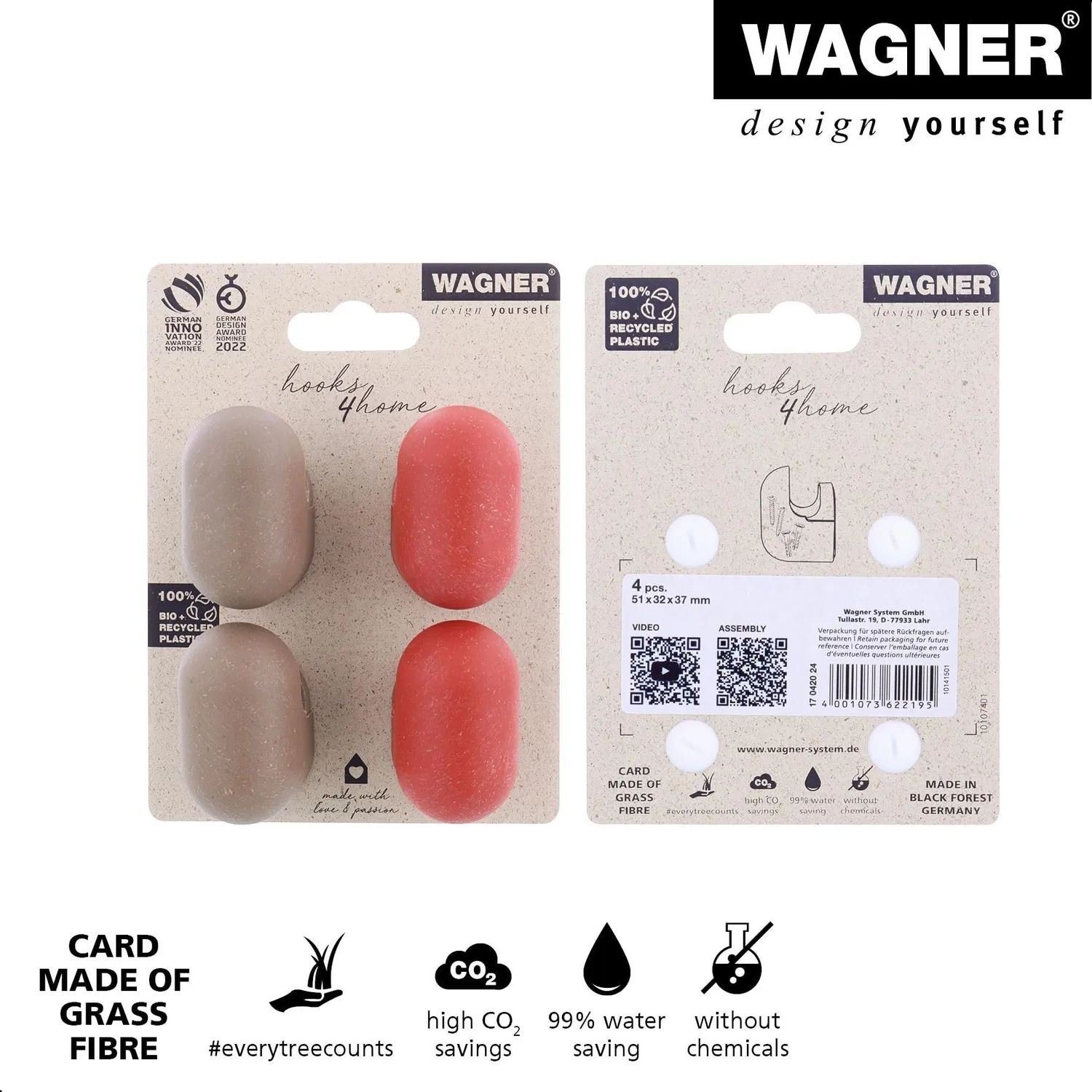 Wagner hooks4home Pill ganci parete taupe corallo 4 pezzi