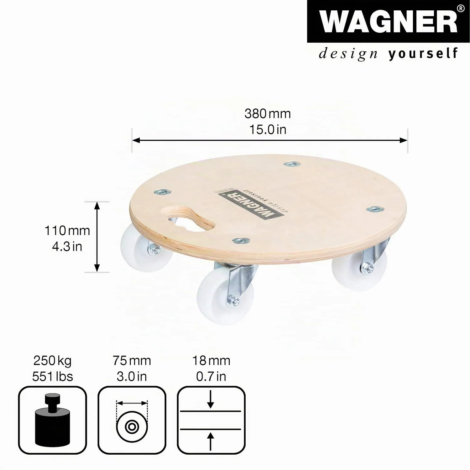 Wagner MM 1137 carrello trasporto rotondo 38 cm 250 kg