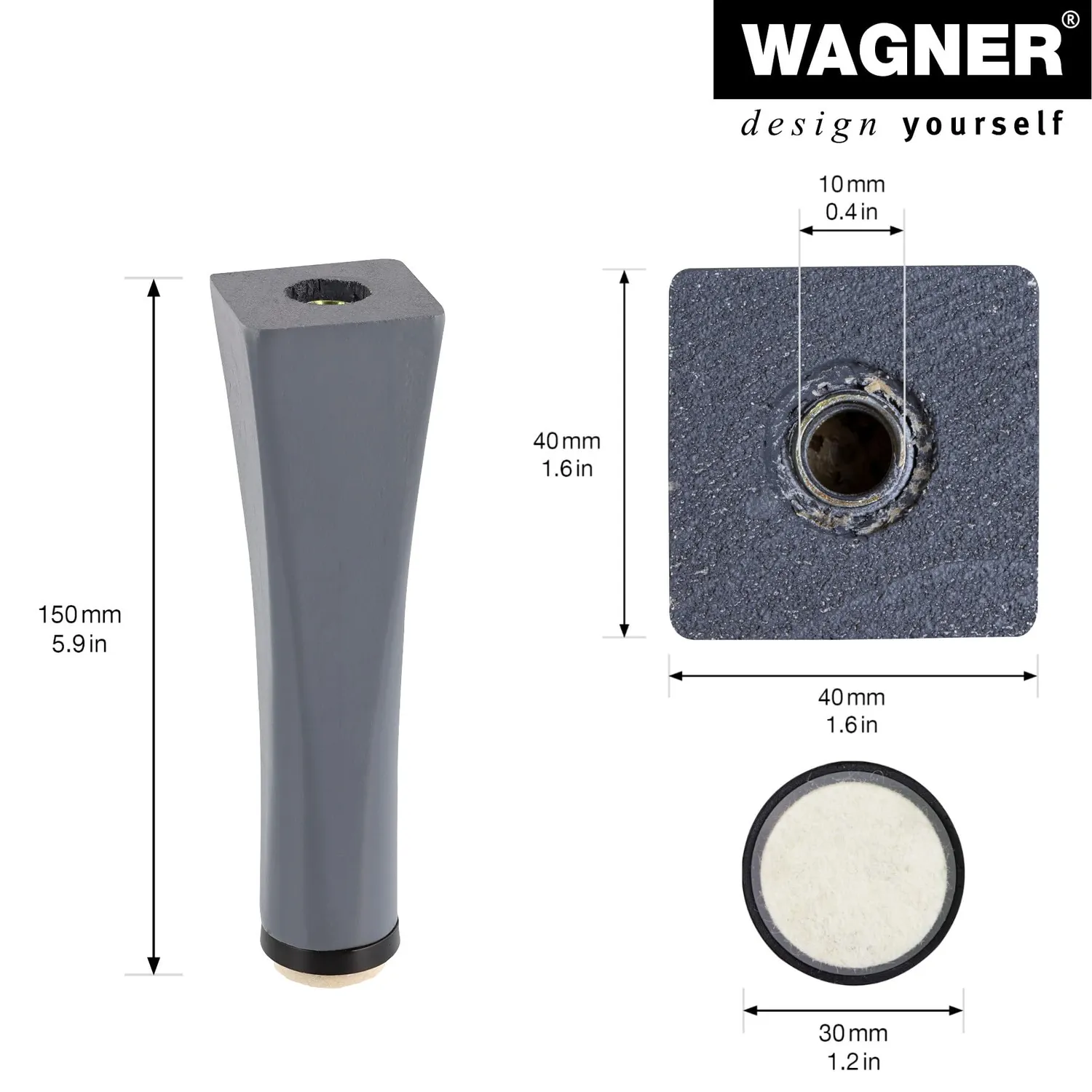 Wagner Design ST 7342 gamba legno pino grigia 150 mm