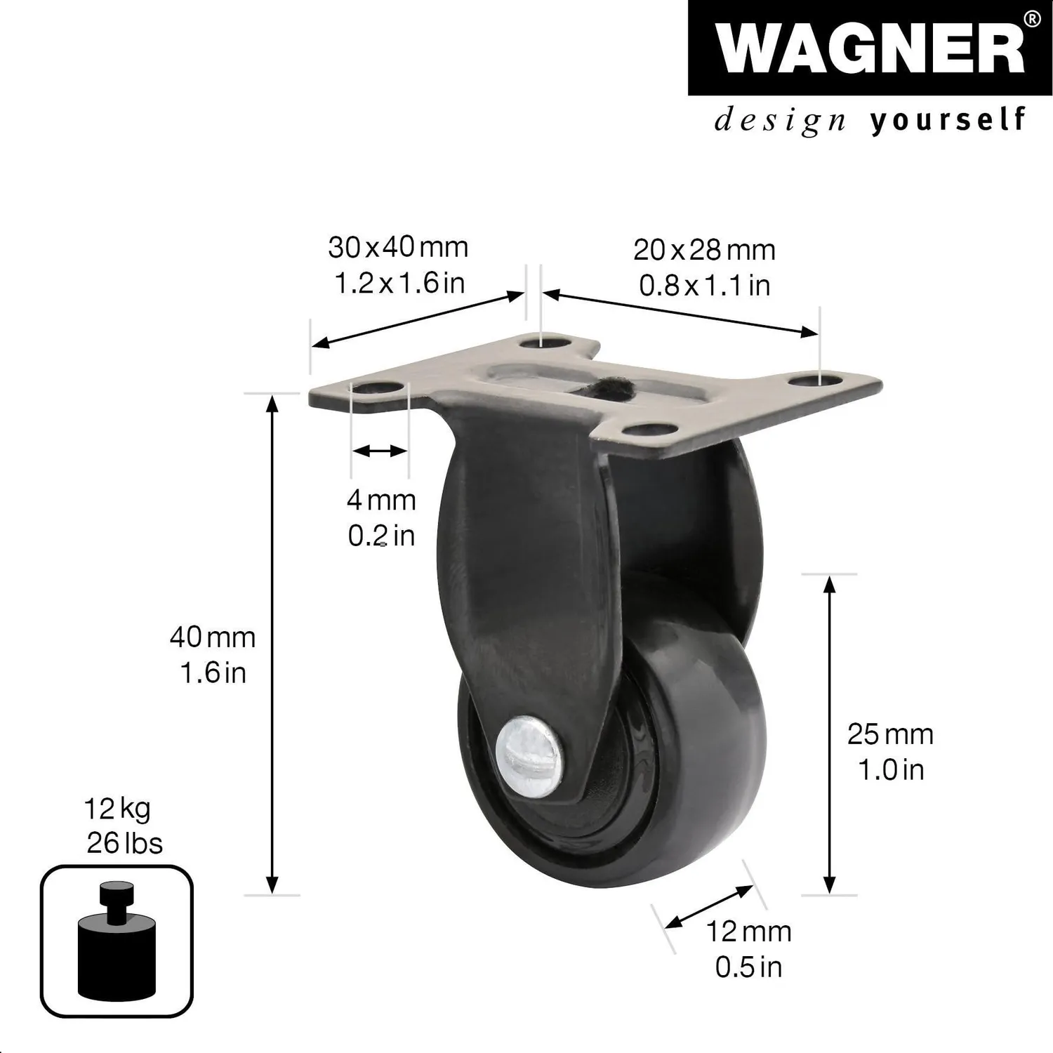 Wagner Design 3C RO 2427 ruota fissa 25 mm nera
