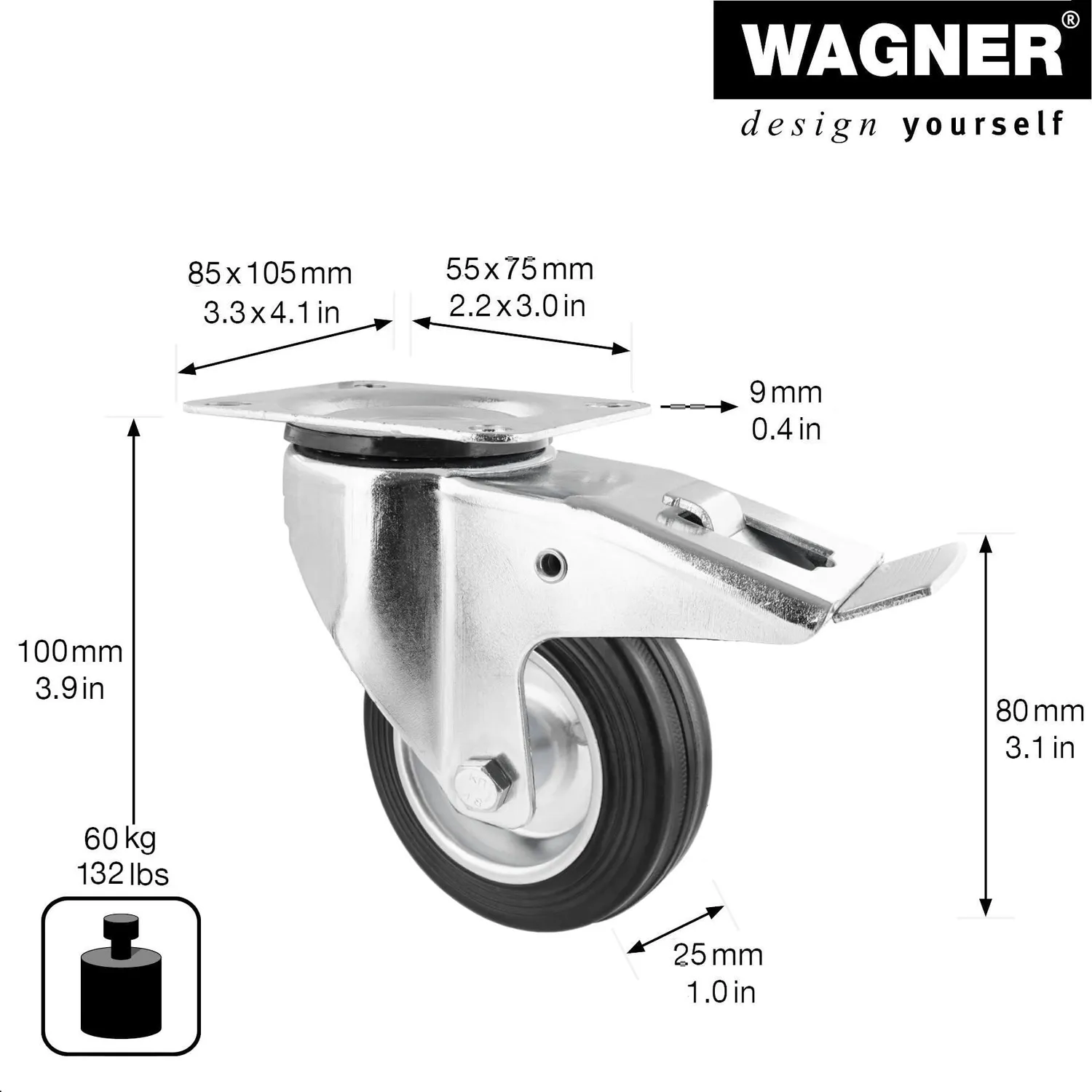 Wagner 04718401 rotella girevole freno 80 mm x1