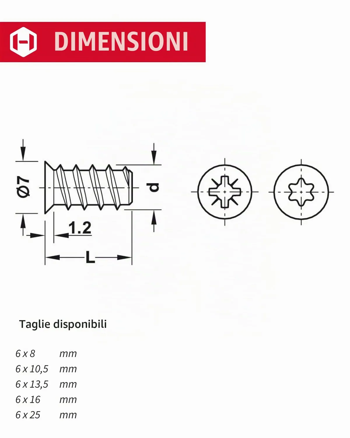 Gedotec Varianta viti per mobili 6,3x8 mm 100 pezzi