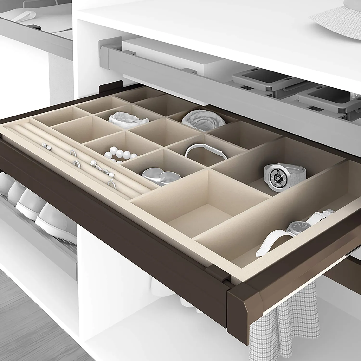 Emuca organizer cassetto cucina M60 moka 564-614 mm