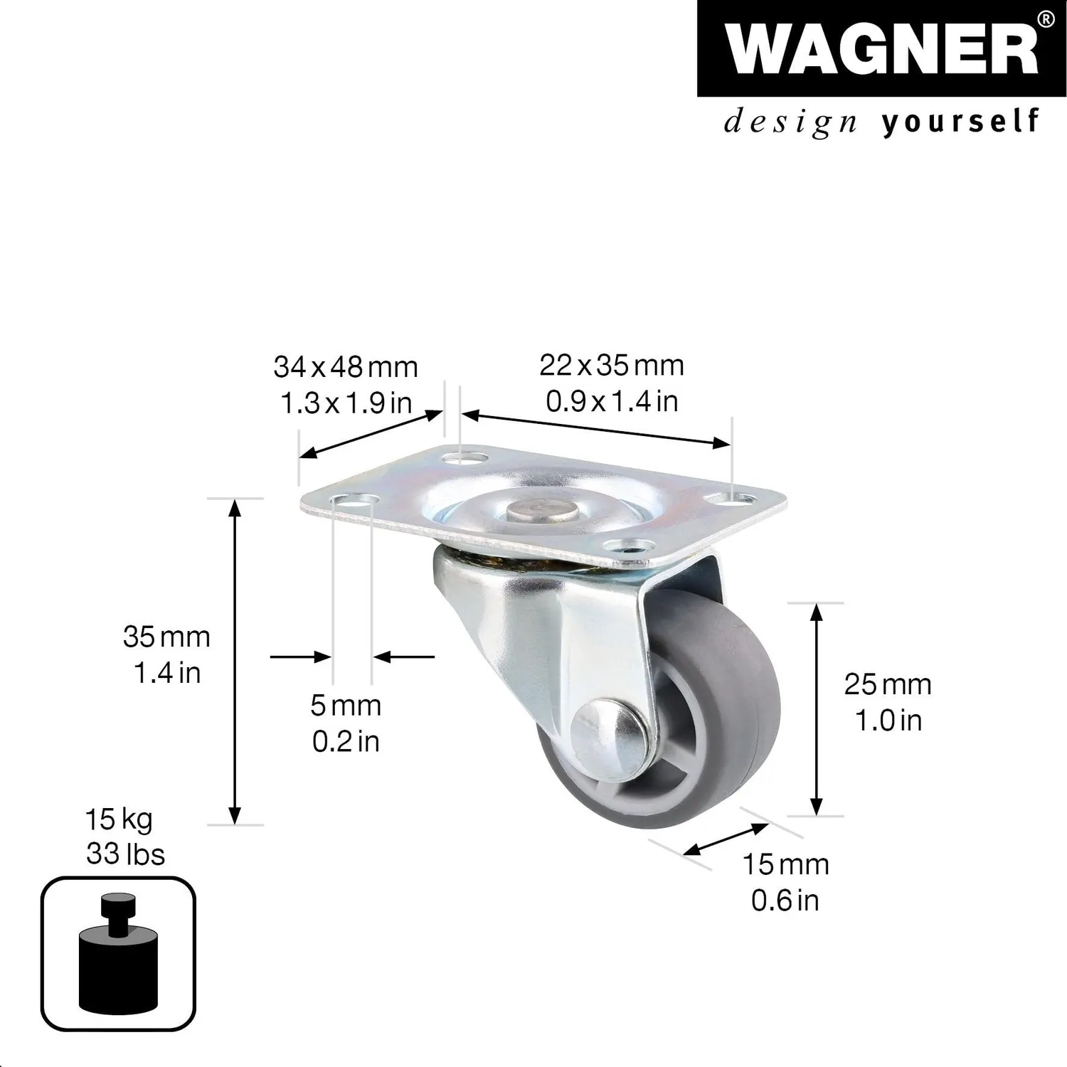 Wagner 01217501 rotella girevole piccola 25 mm x1