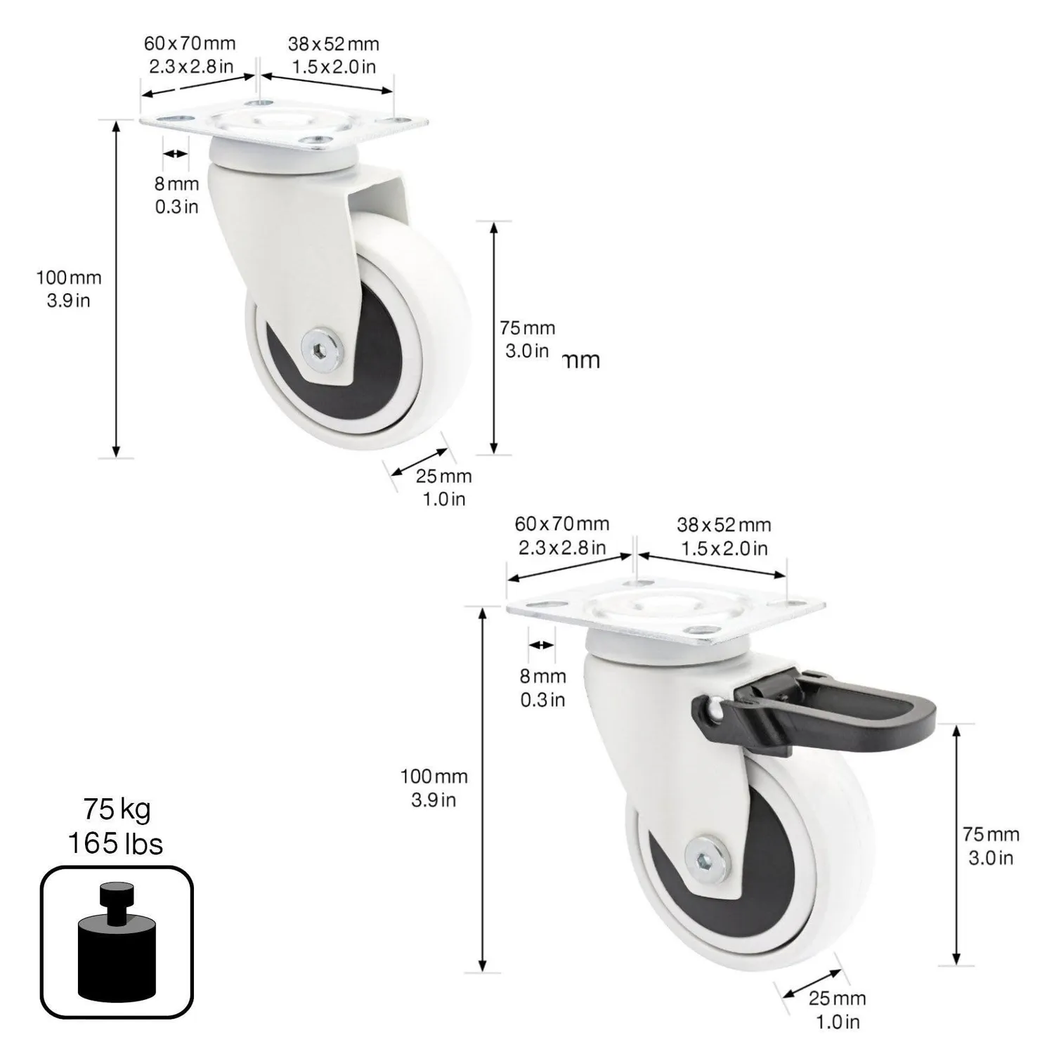 WAGNER 3C 02227602 ruote mobili set 2 bianche 75 mm morbide