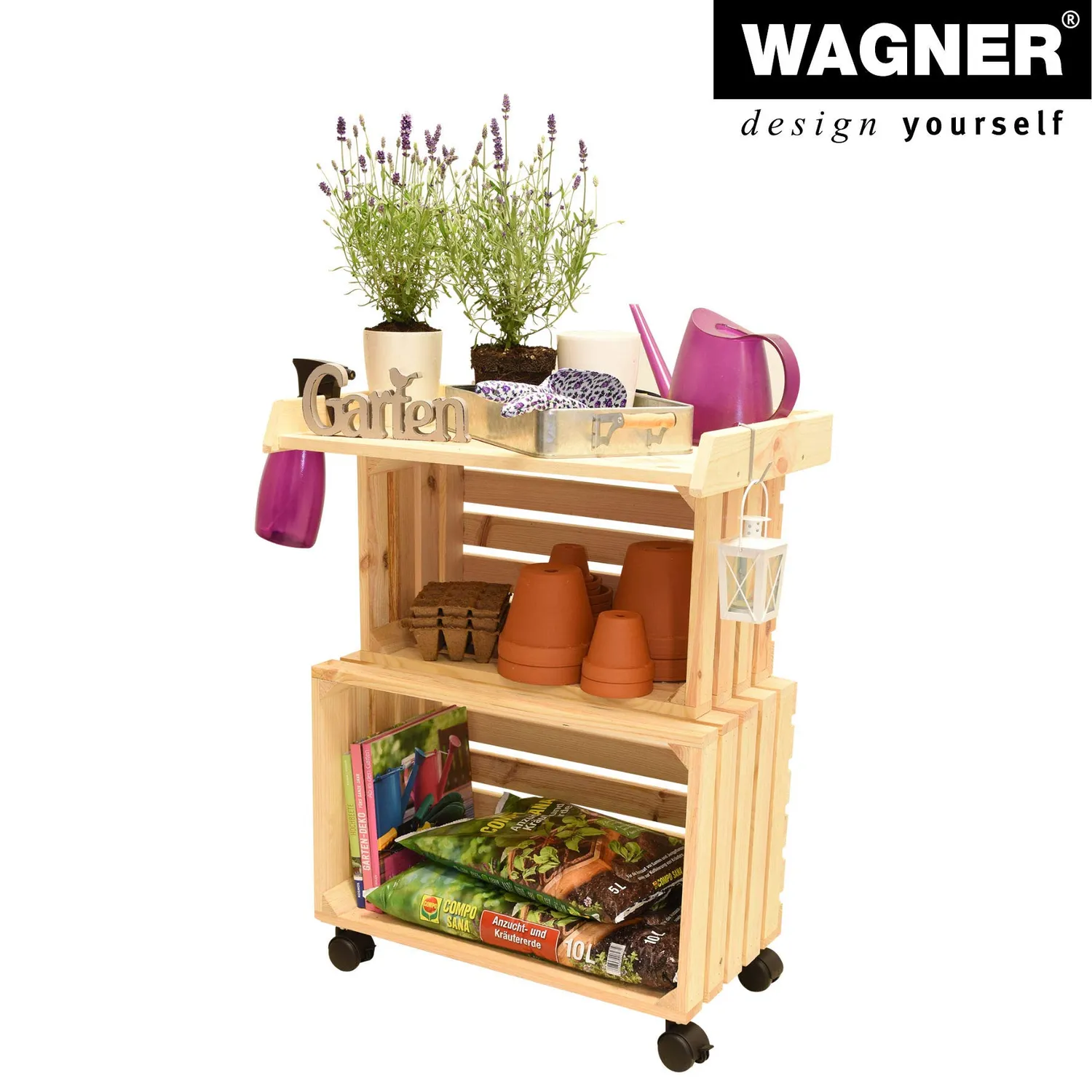 WAGNER GreenTABLE tavolo fiori legno 80x60x40cm con ruote