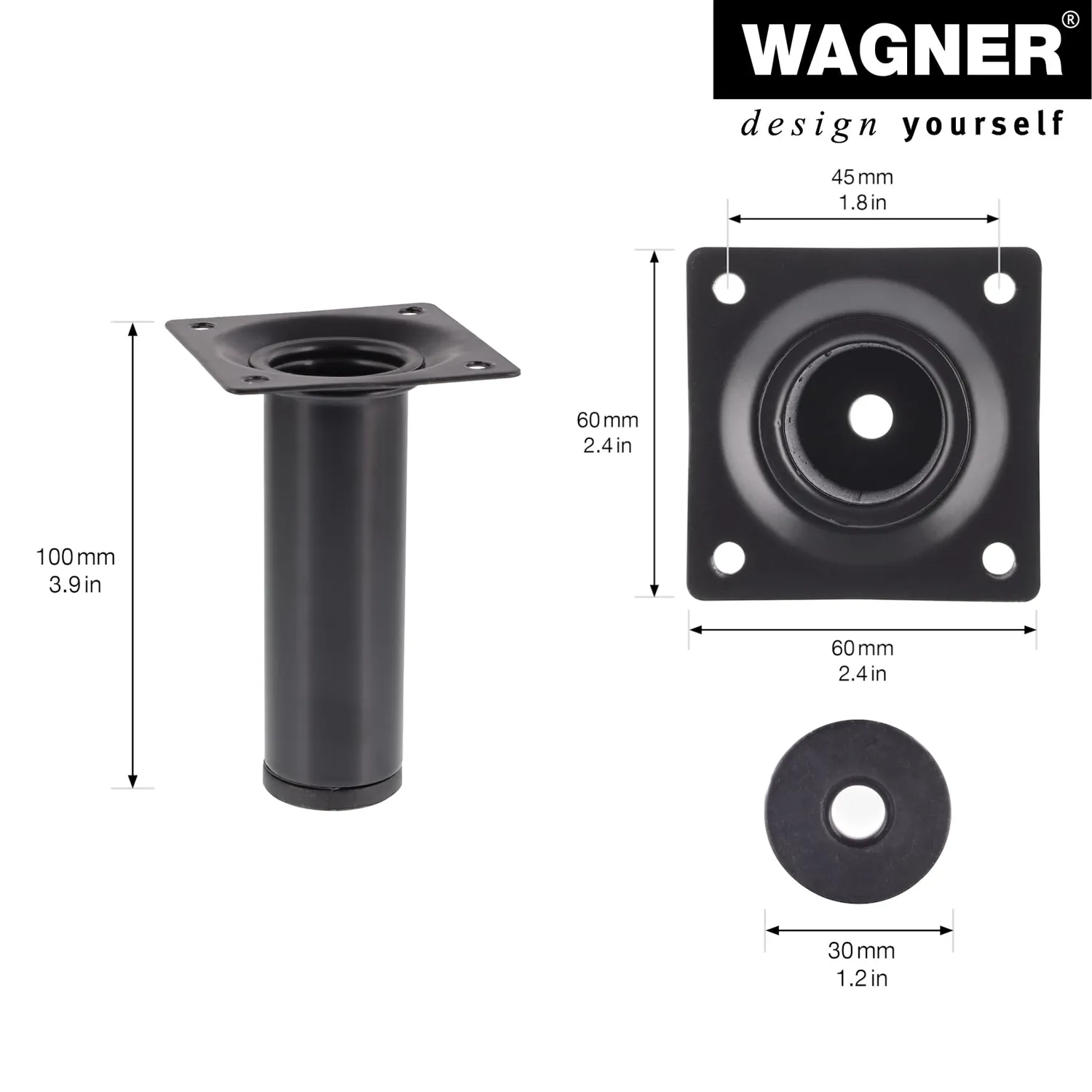 Wagner Classic Retro gamba mobile Ø30x100 mm nera