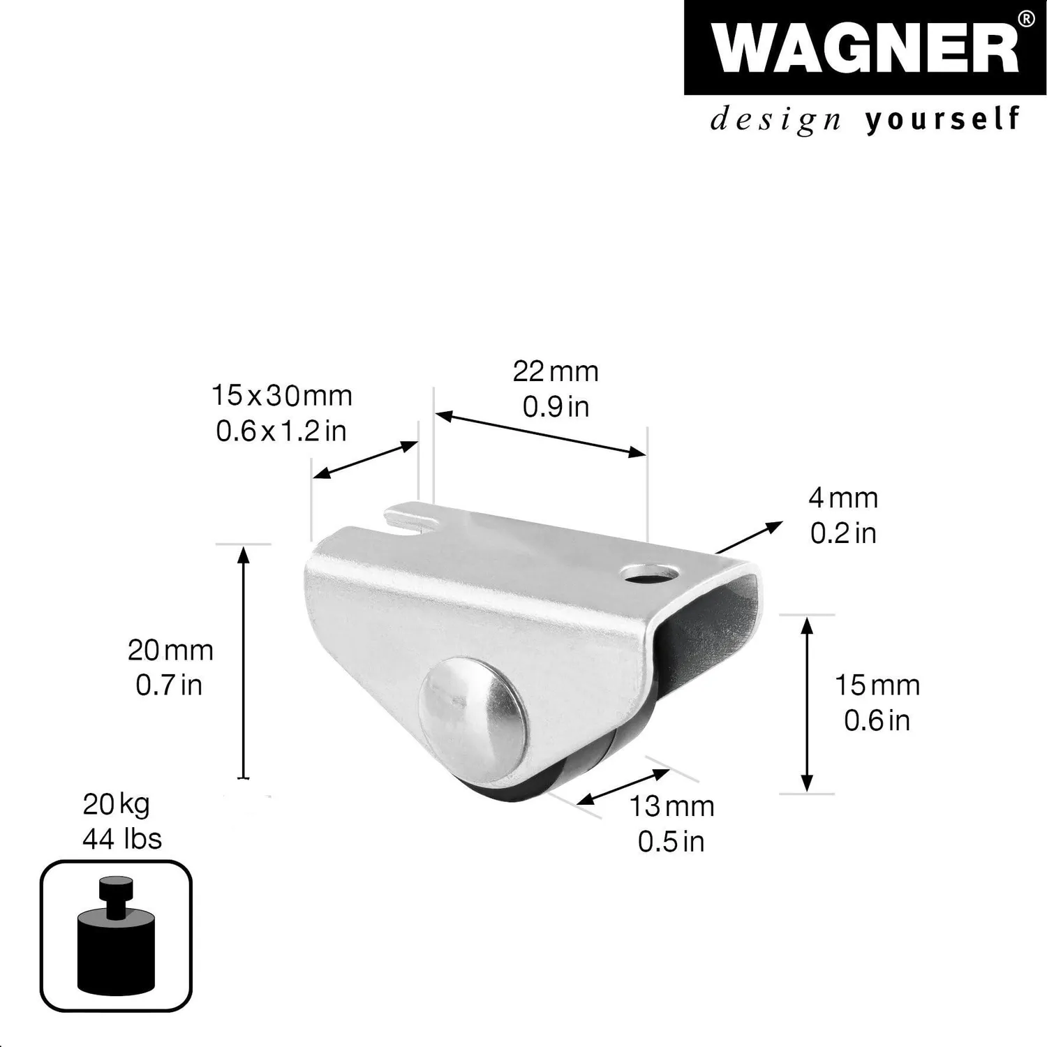 Wagner RO 0054 mini rullo fisso 15 mm 1 pz nero design