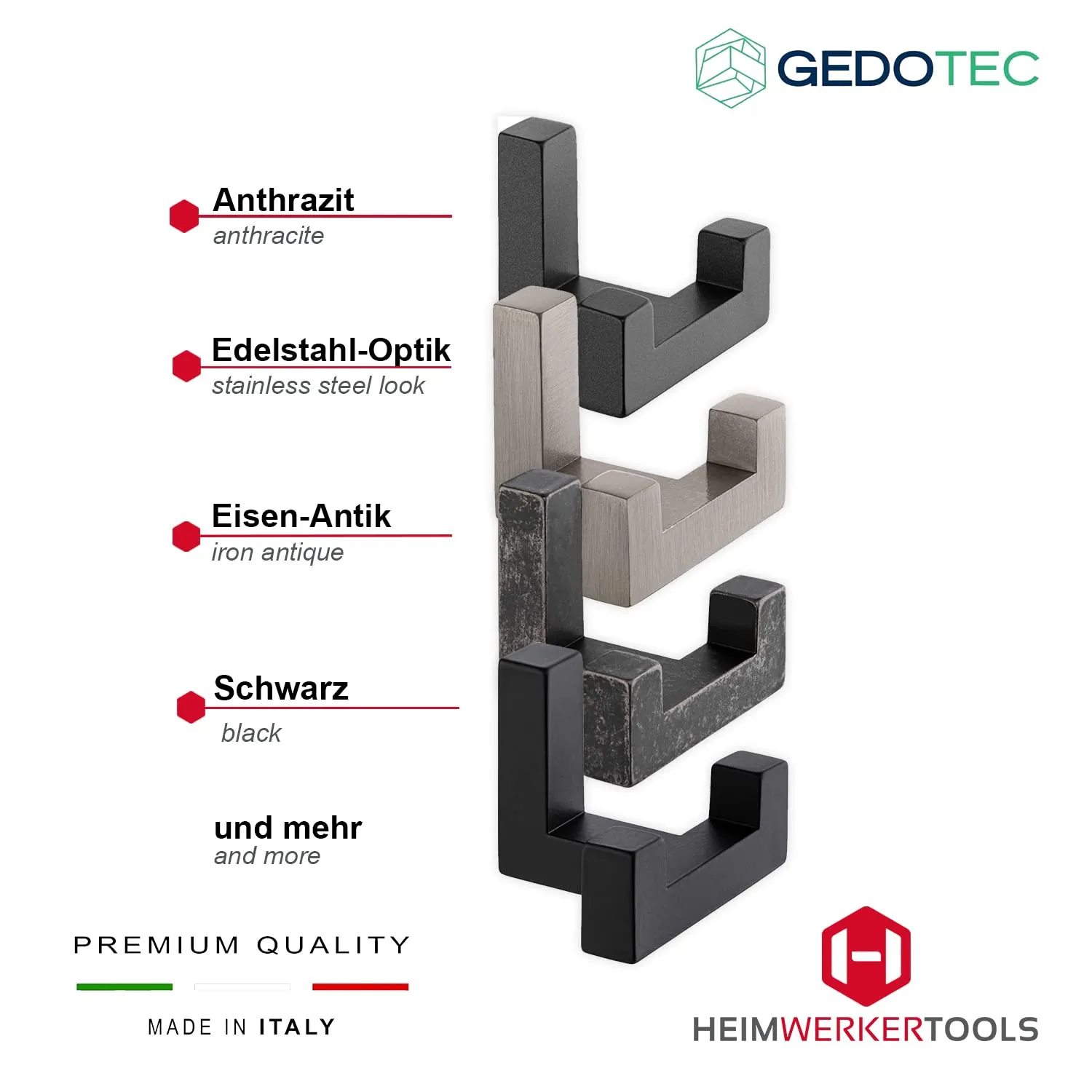 Gedotec Tetris gancio doppio da parete 40x52 mm inox 1 pezzo
