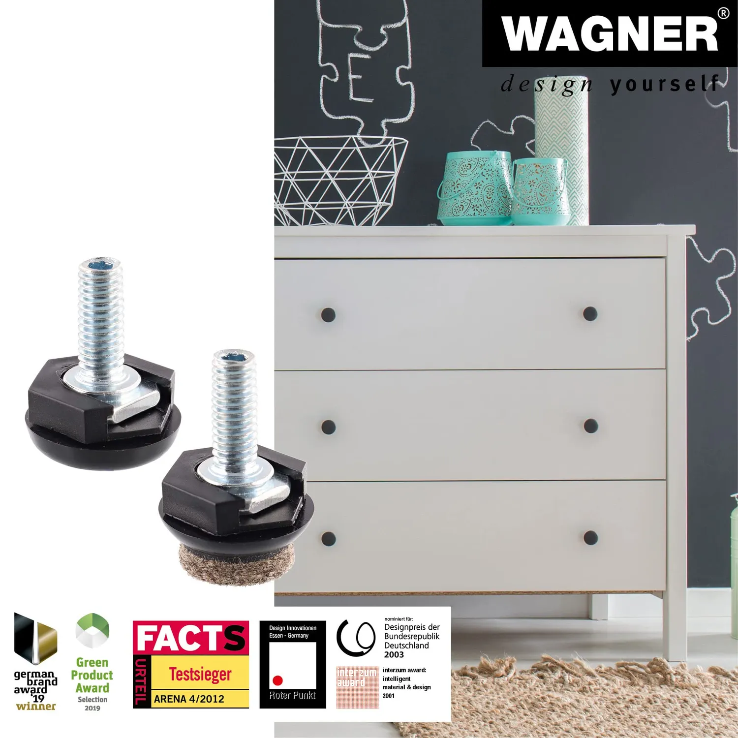 Wagner Justus Slim 15428199 piedini livellamento set 4 pezzi Ø 20 mm feltro