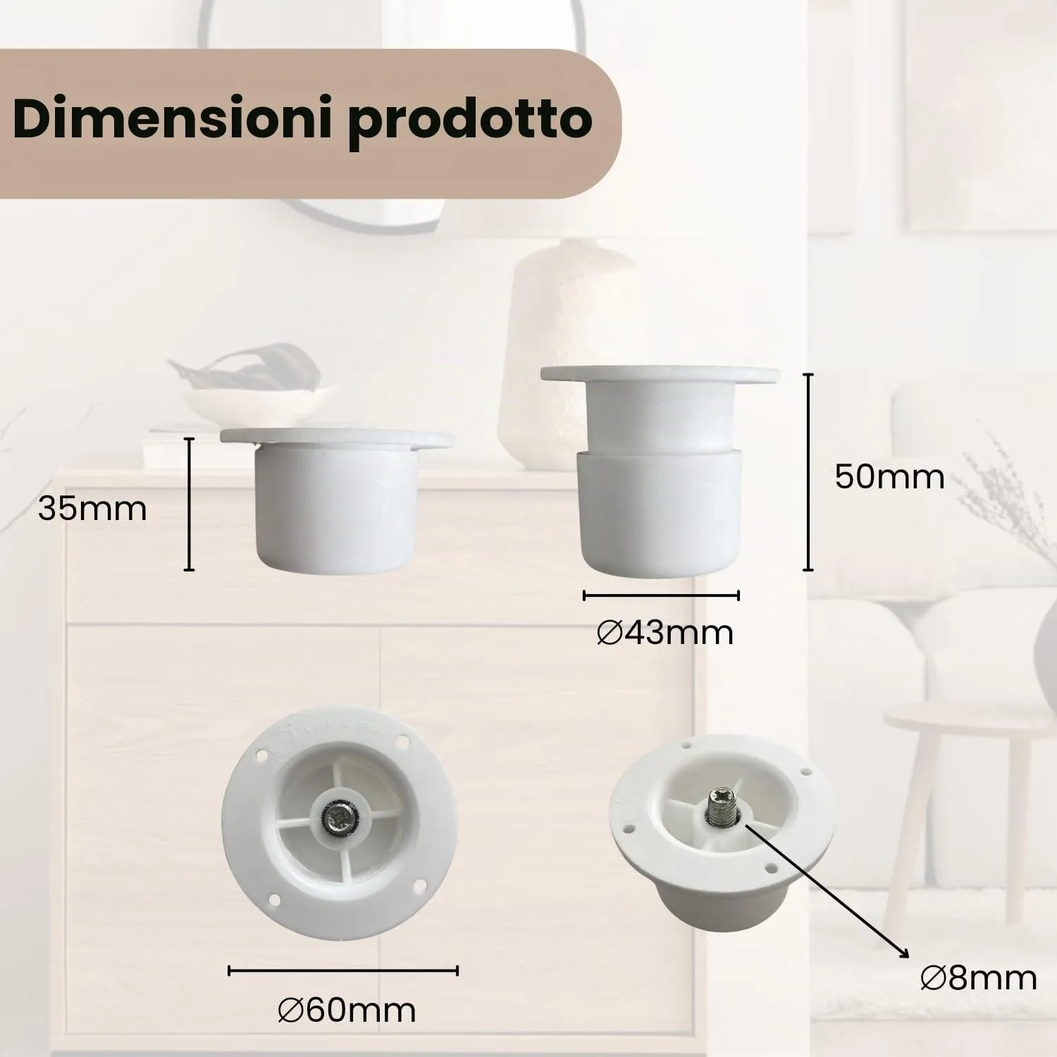Indaux Sandy Piedino Regolabile 35-50 mm Bianco 4 Pezzi