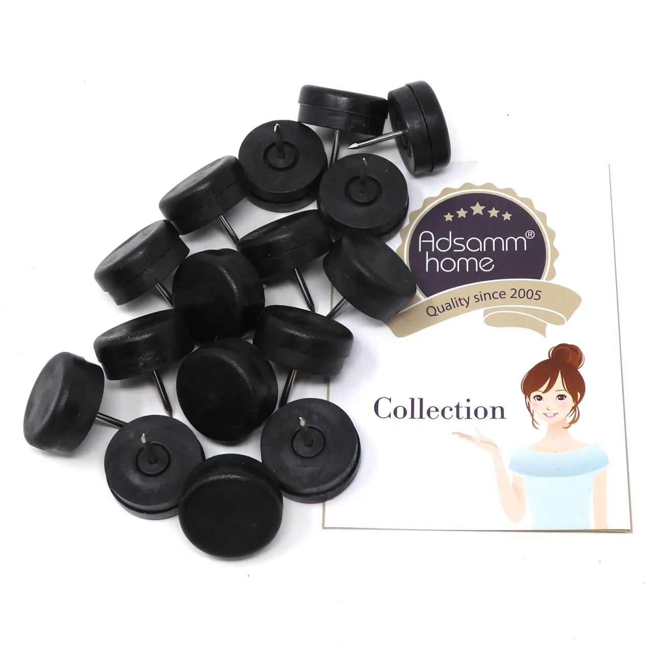Adsamm Pattini Plastica con Chiodo 25 mm Neri 16 Pezzi