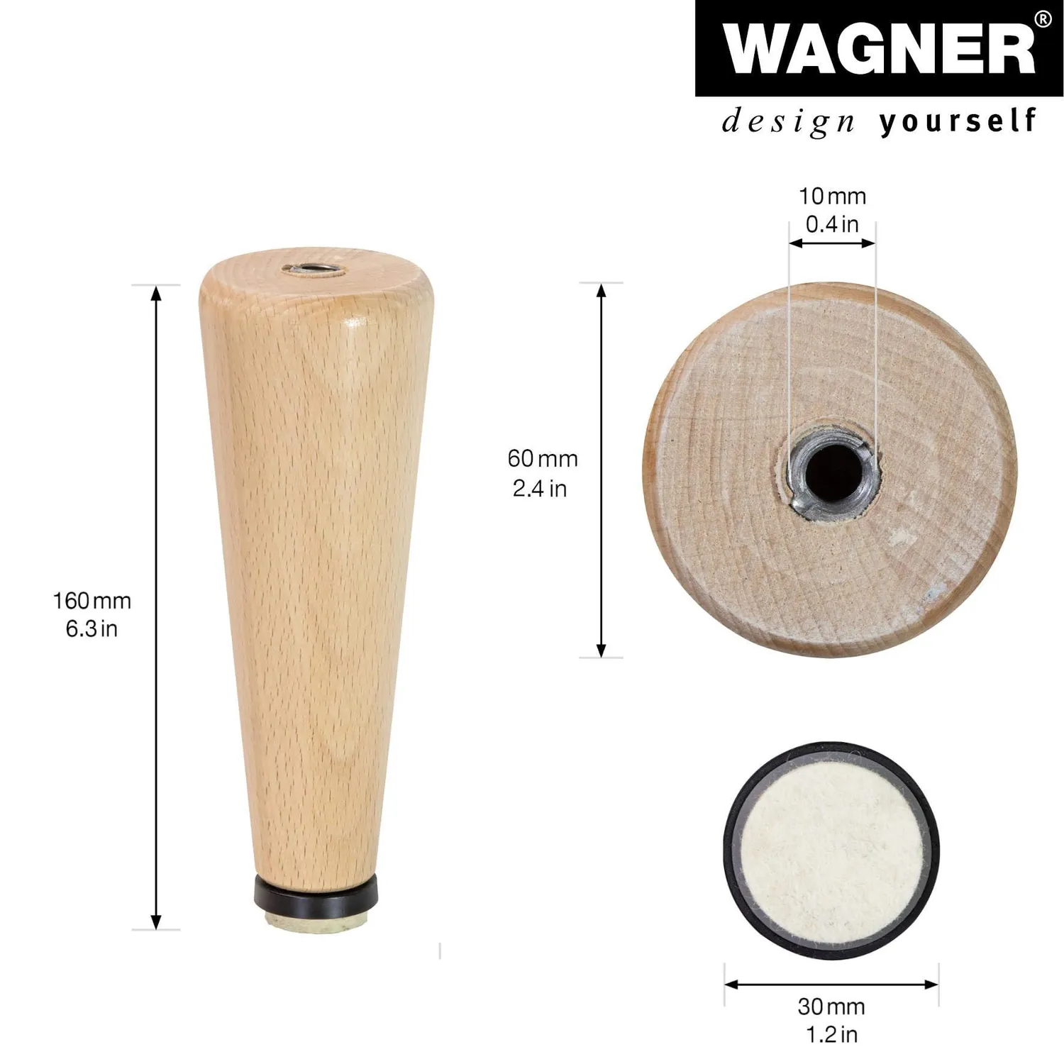 Wagner Design ST 7514 gamba legno 160 mm faggio 1 pezzo