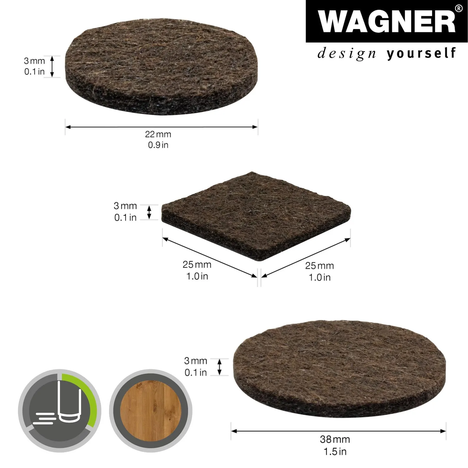 Wagner 15177599 set feltrini adesivi 44 pezzi marroni misti