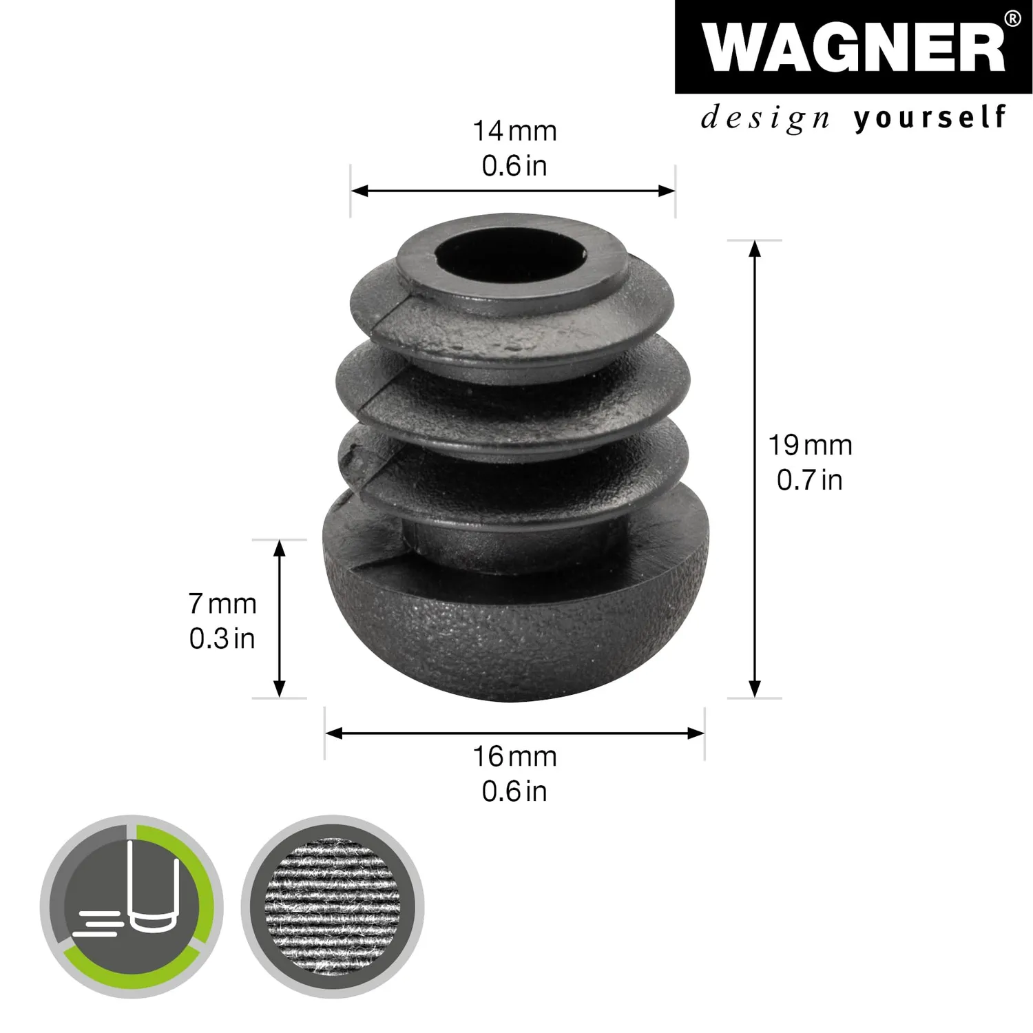 Wagner 15005099 puntali interni 4 pezzi neri plastica