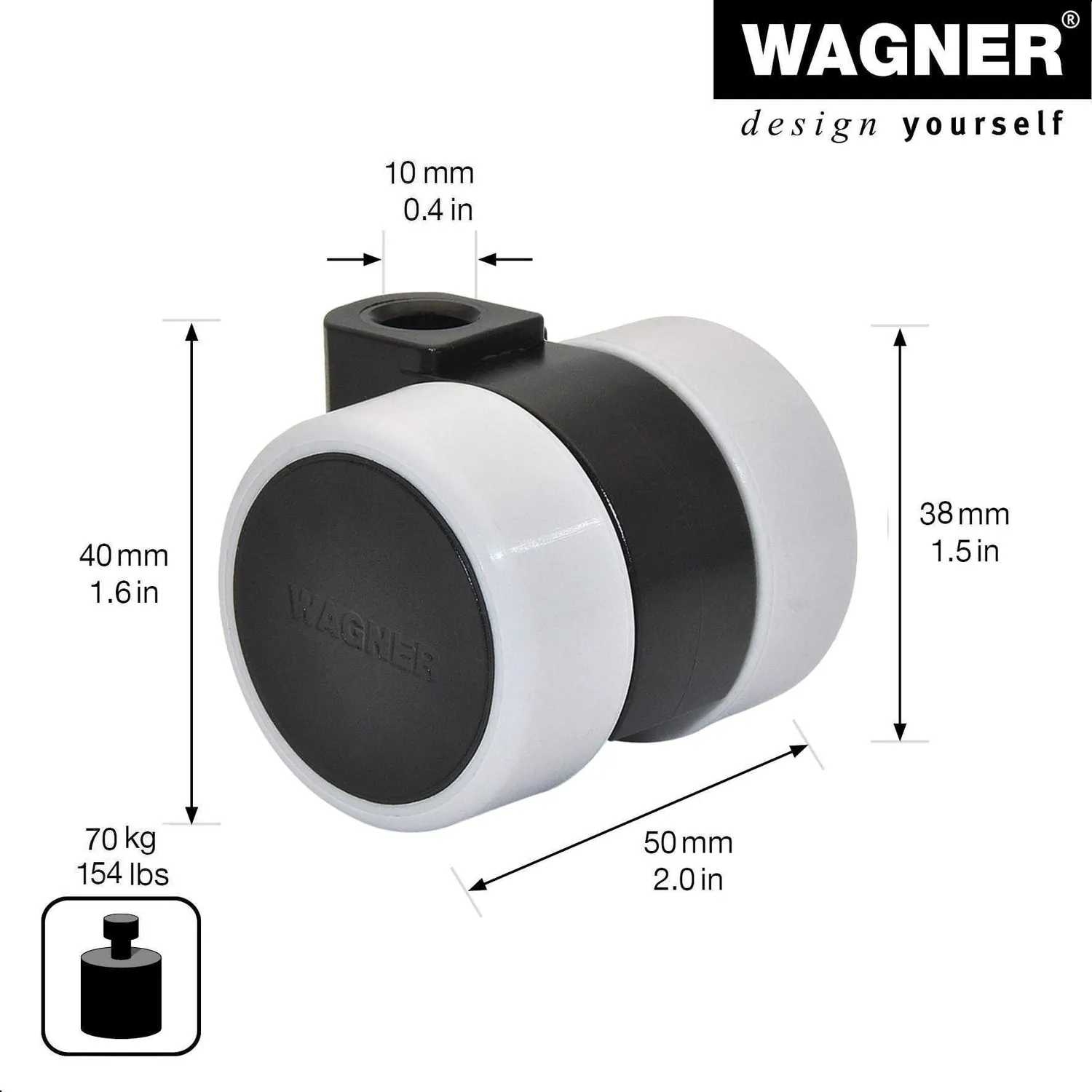 Wagner Design 01024101 RO 0241 doppio rullo nero 38 mm 1 pz
