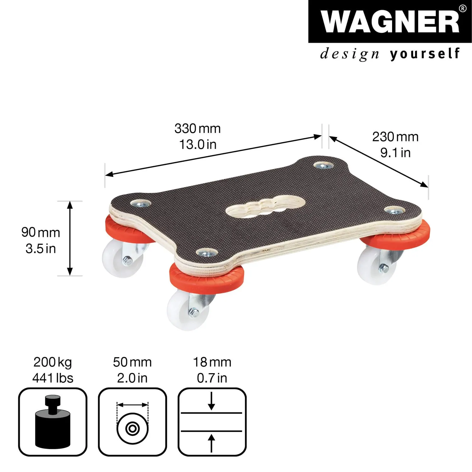 Wagner MM 1355 Carrello Trasporto 33x23 cm 200 kg Antiscivolo