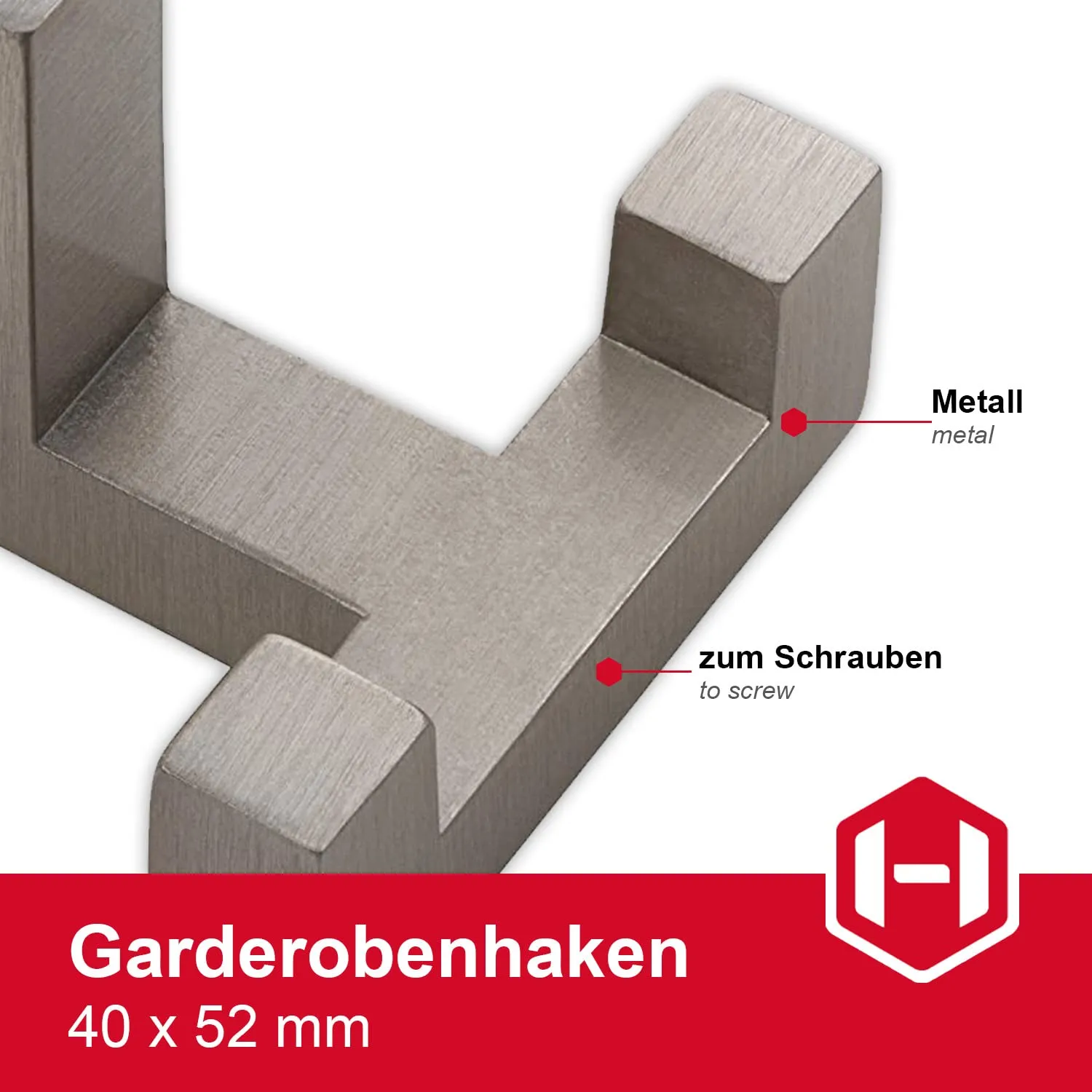 Gedotec Tetris gancio doppio da parete 40x52 mm inox 1 pezzo