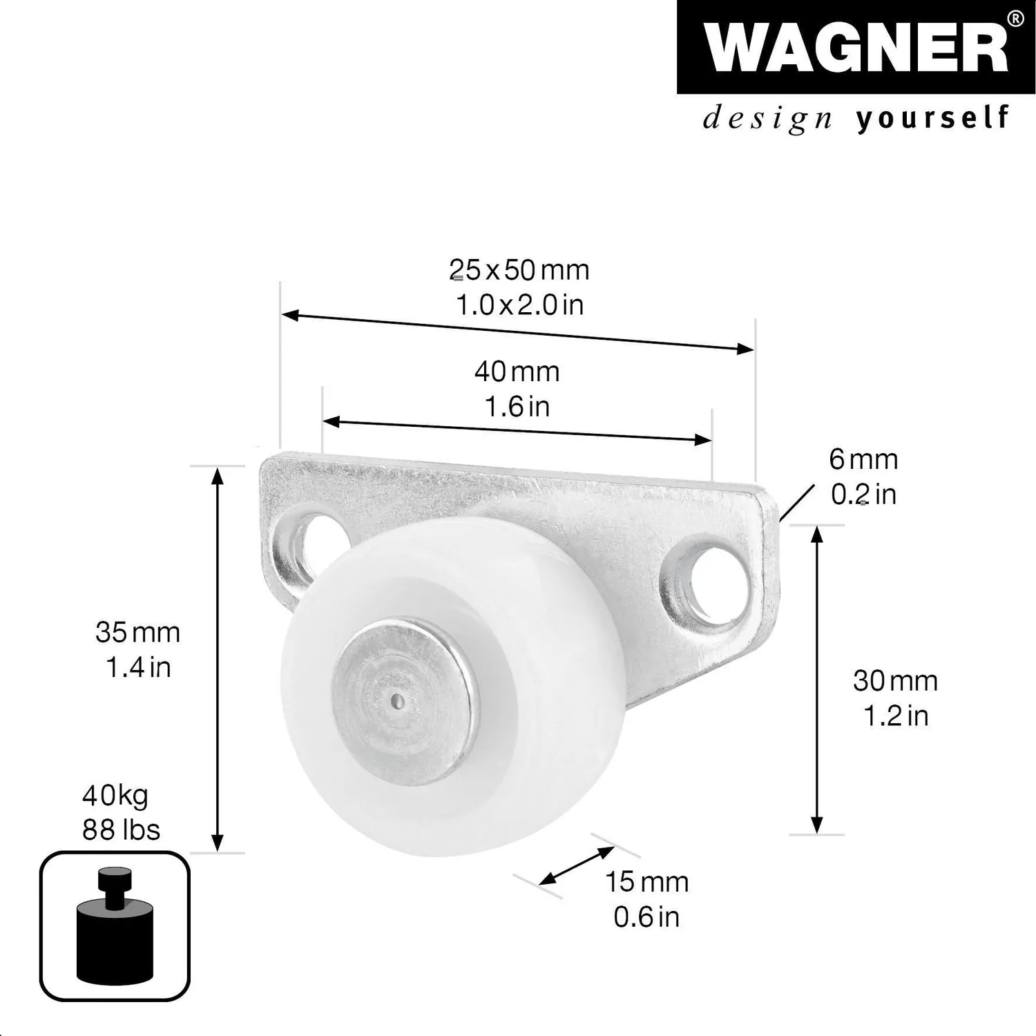 Wagner RO 0059 rullo letto bianco 30 mm 40 kg