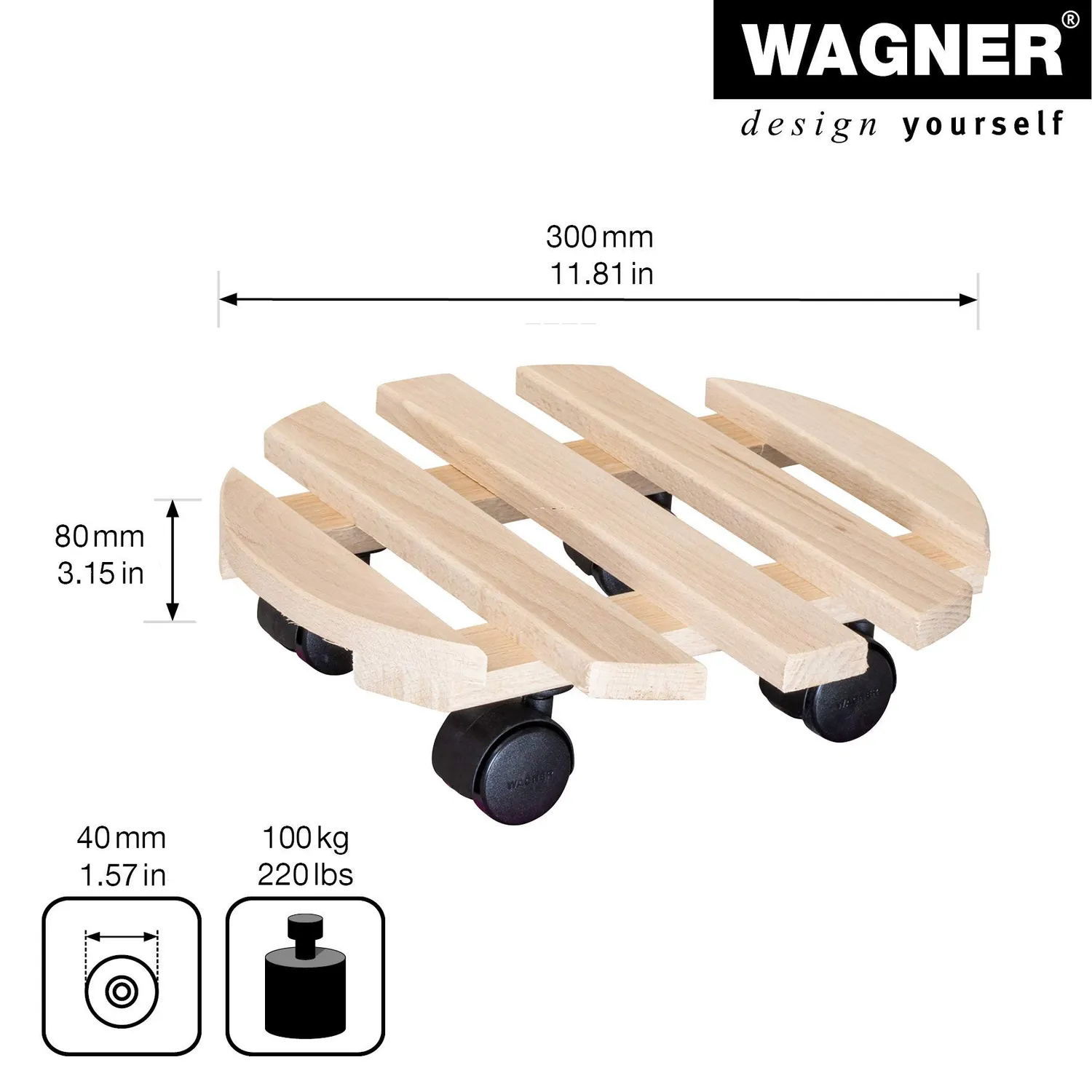 WAGNER carrello piante rotondo Ø30x8 cm faggio naturale