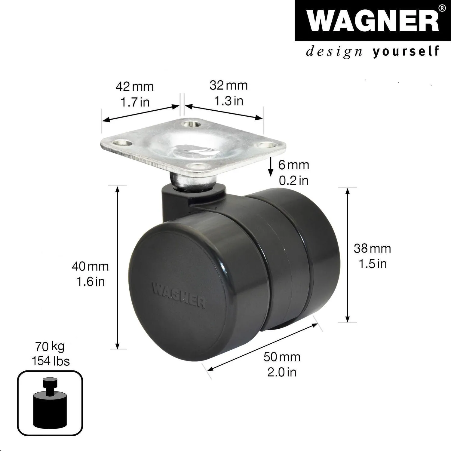 Wagner Design 01003889 rotella doppia dura 38 mm 70 kg