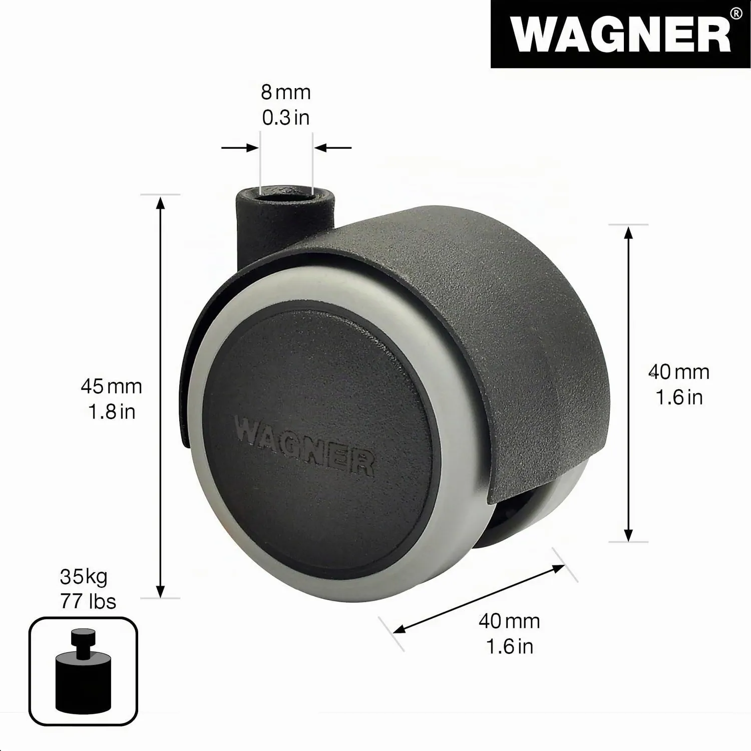 Wagner 01072601 rullo doppio per mobili Ø40x45 mm 35 kg