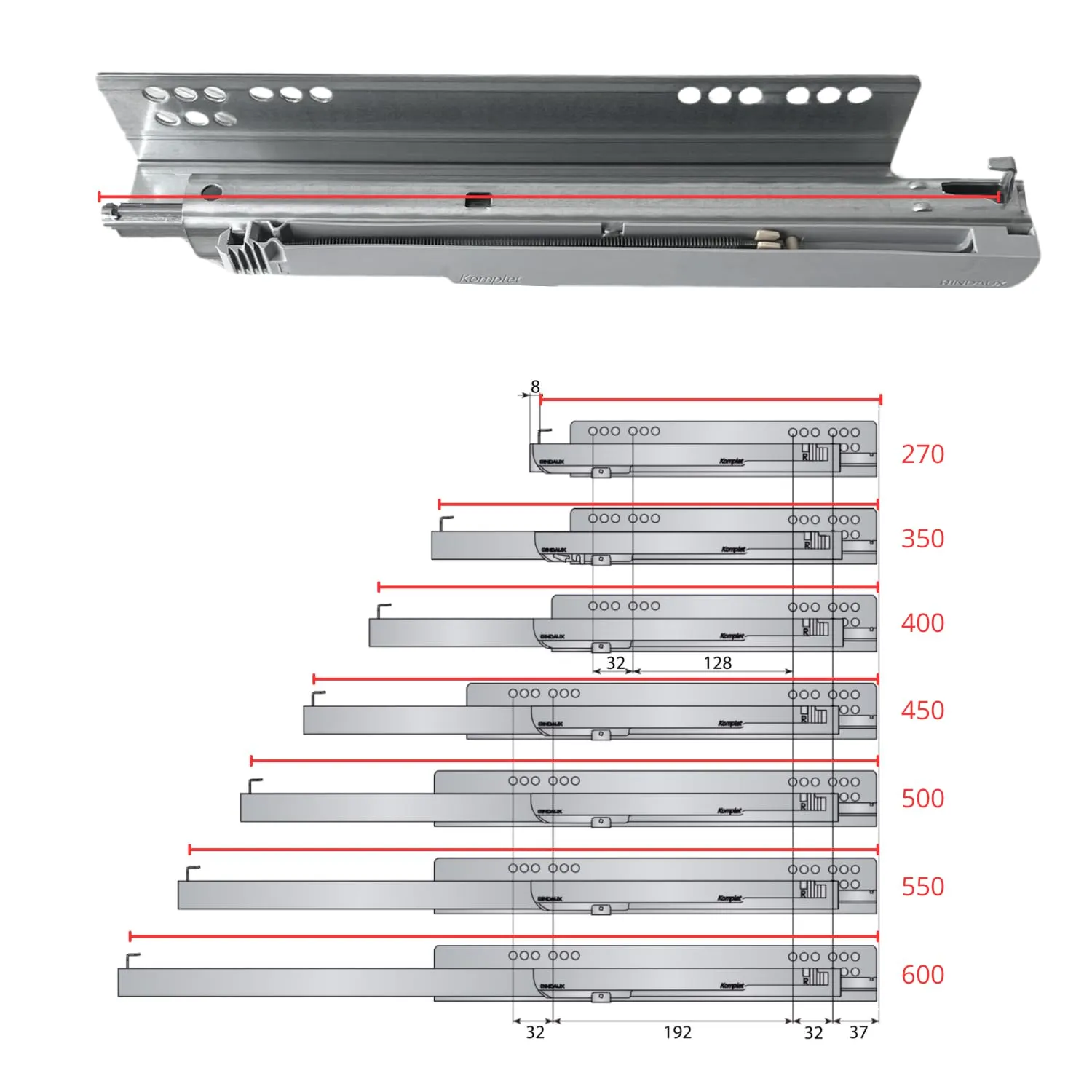 Indaux Quadro Guide Cassetto 300mm estrazione totale 40kg