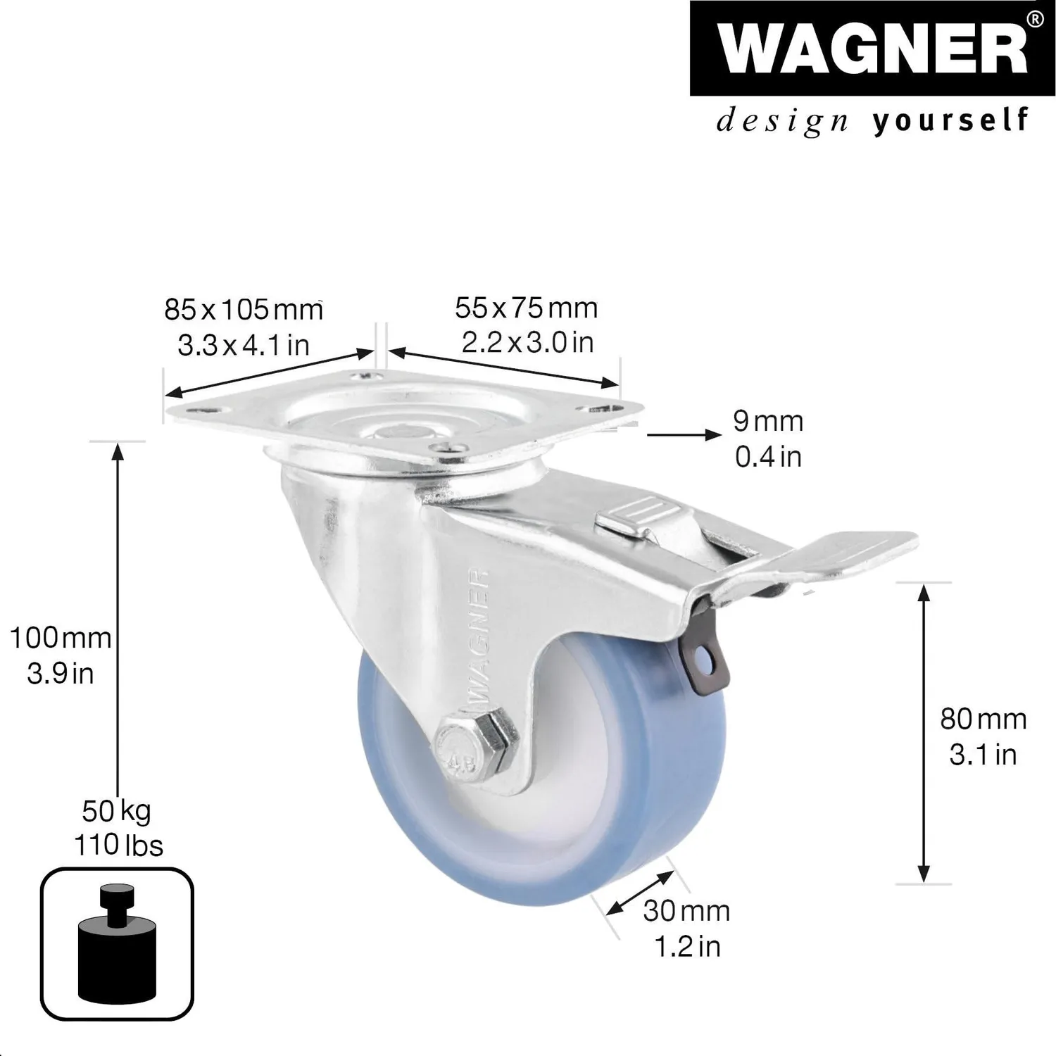 Wagner RO 7680 rotella girevole 80 mm 1 pz con freno ultrasoft