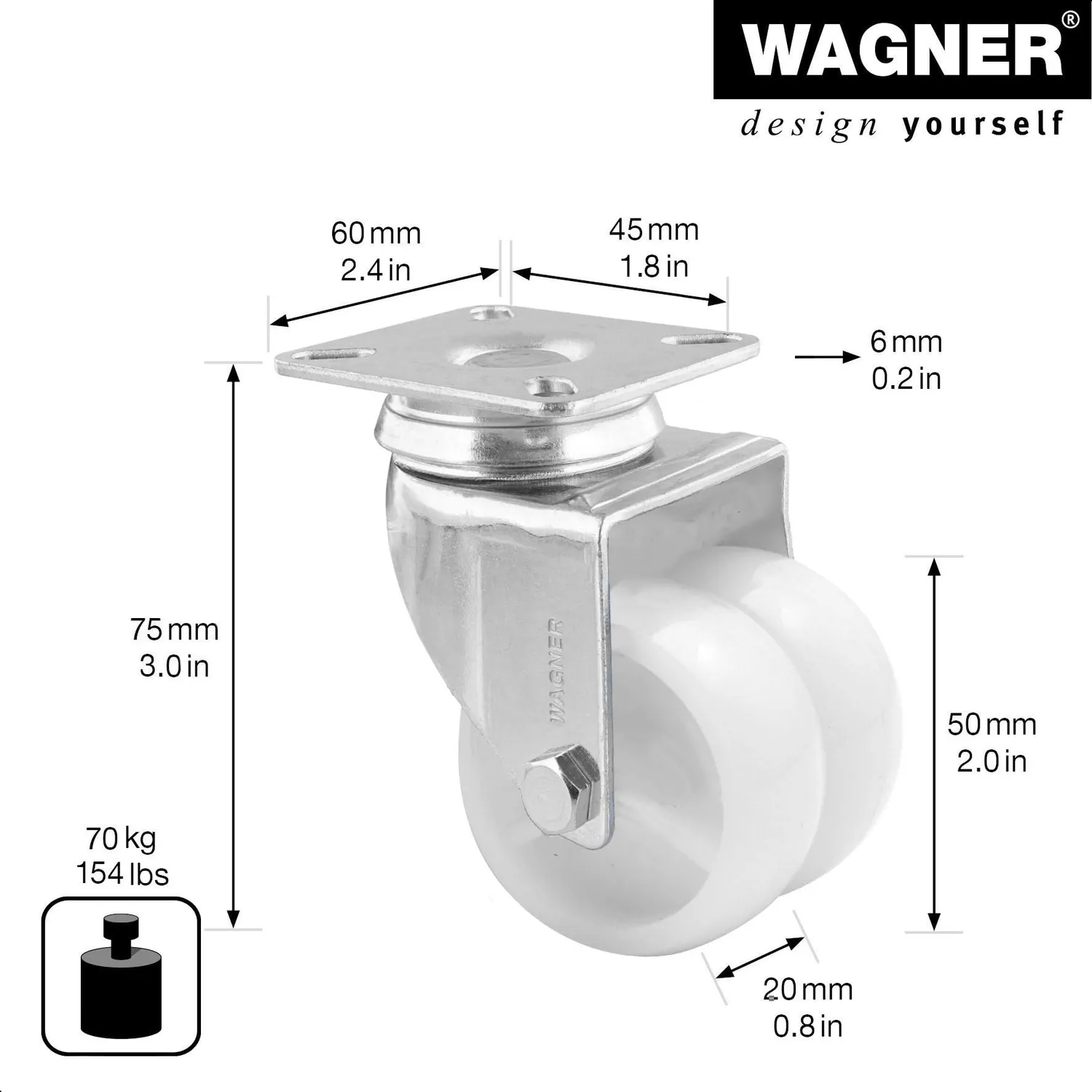 Wagner Eco RO 1252 rotella doppia Ø 50 mm bianca 1 pz 70 kg