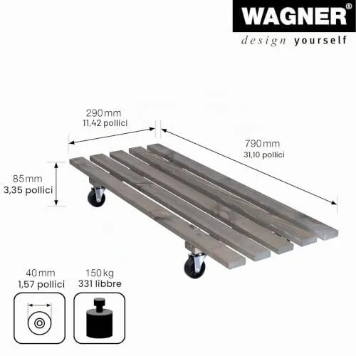 Wagner Double carrello piante legno 79x29 cm grigio portata 150 kg