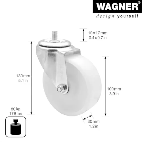 Wagner 04111101 rotella girevole bianca 100 mm perno M10 1 pz