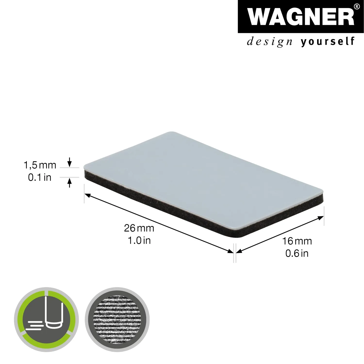 Wagner EH 1226 16122699 pattini PTFE 16x26 mm 16 pz grigi
