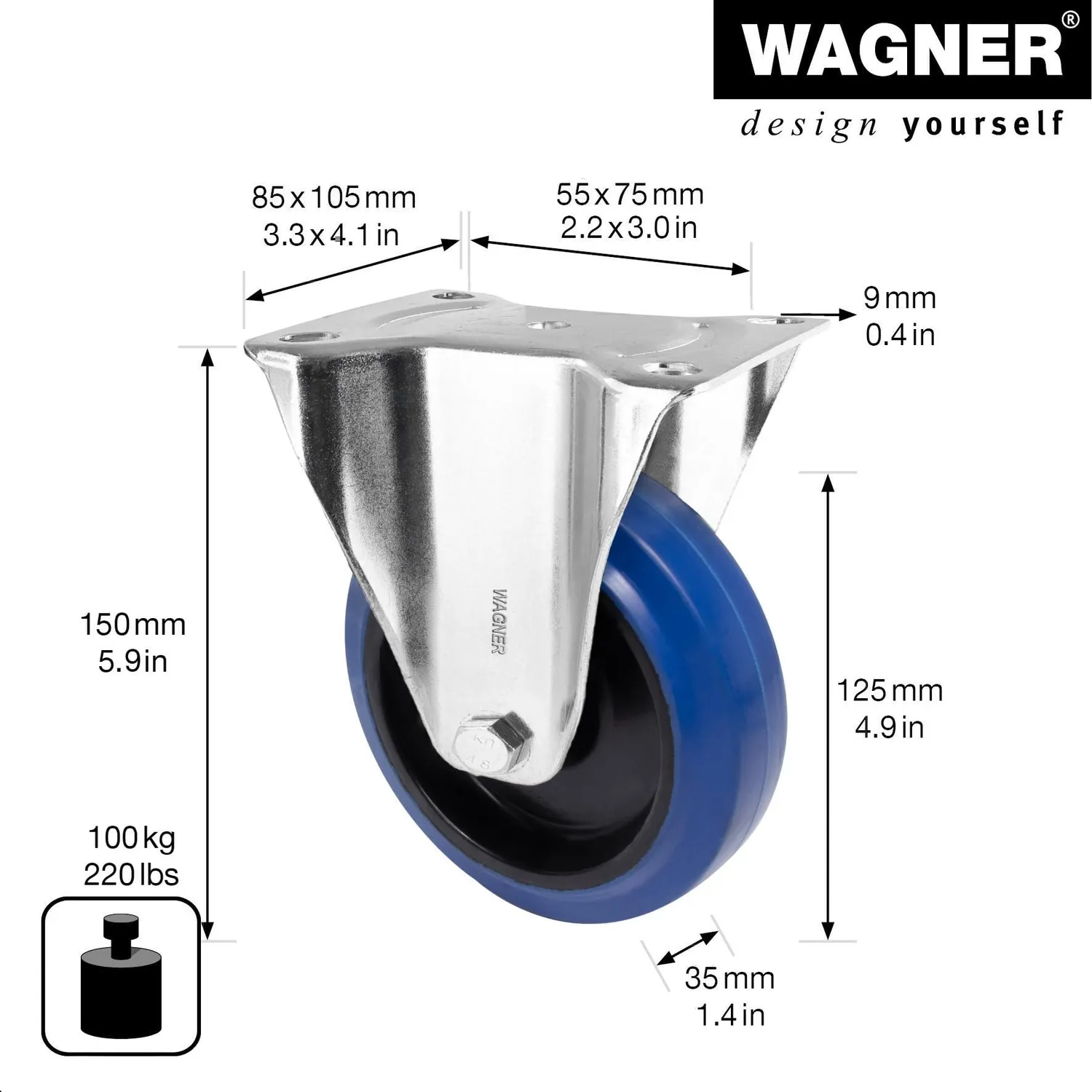 Wagner RO 8725 rotella fissa blu 125 mm portata 105 kg