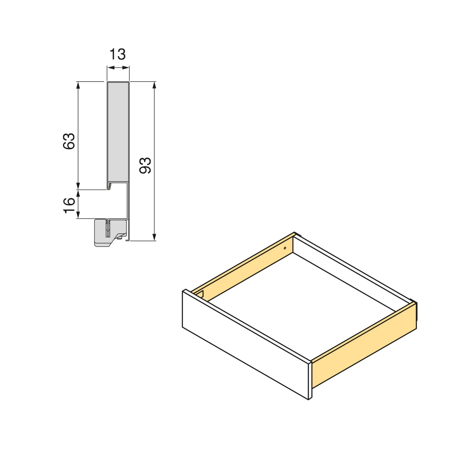 Emuca Vertex Kit Cassetto 93x450 mm Bianco 40 Kg Chiusura Soft