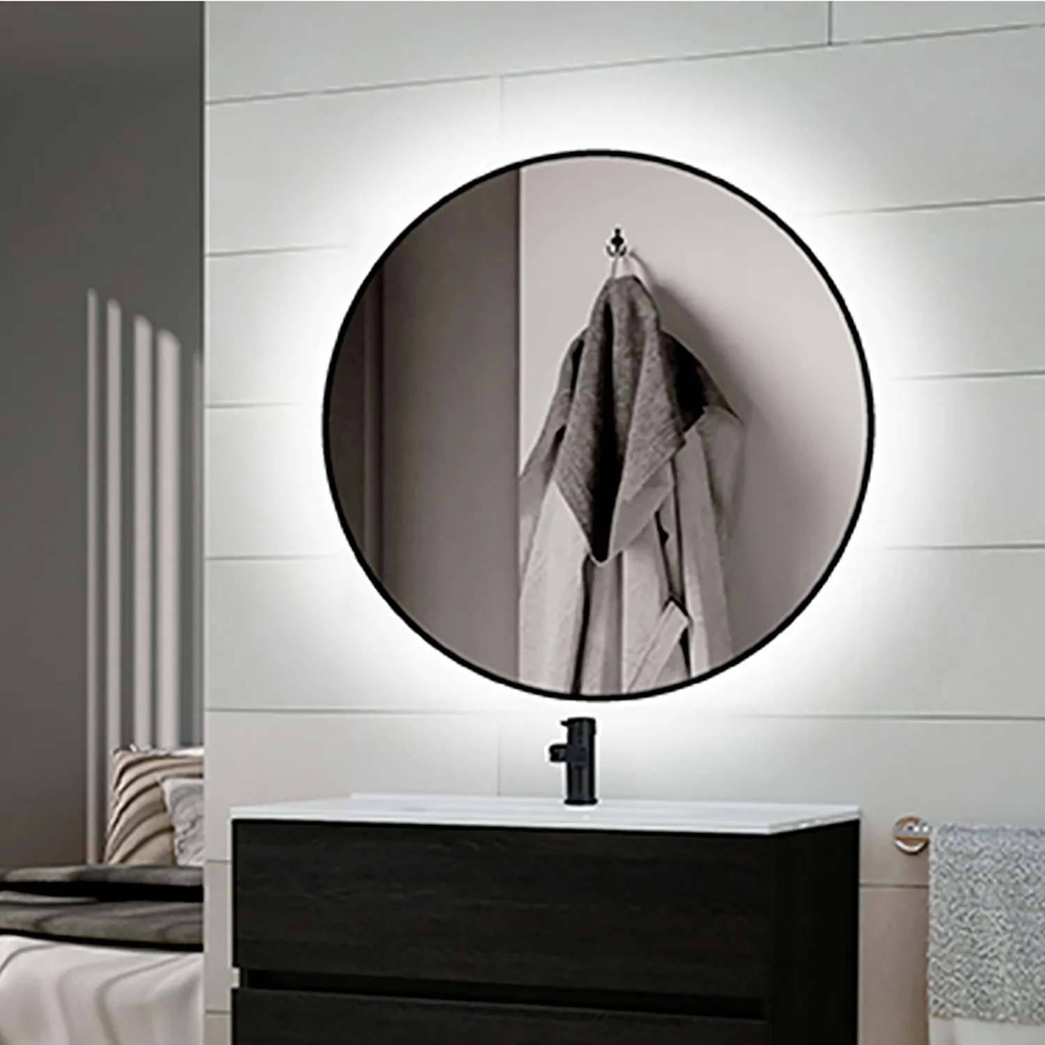 Emuca Smart specchio rotondo LED Ø800mm nero IP44