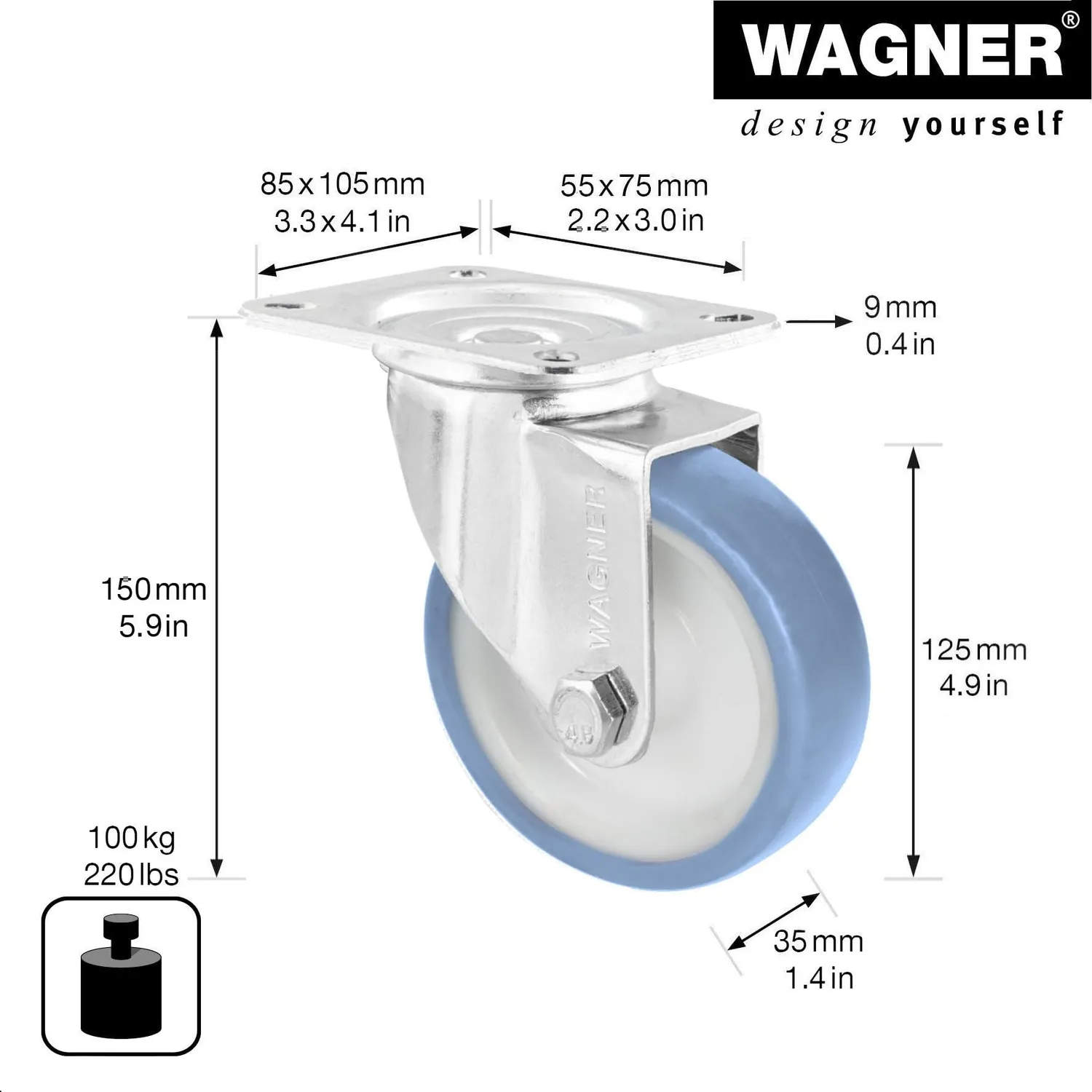 Wagner 04662501 rotella girevole 125 mm 100 kg ultrasoft
