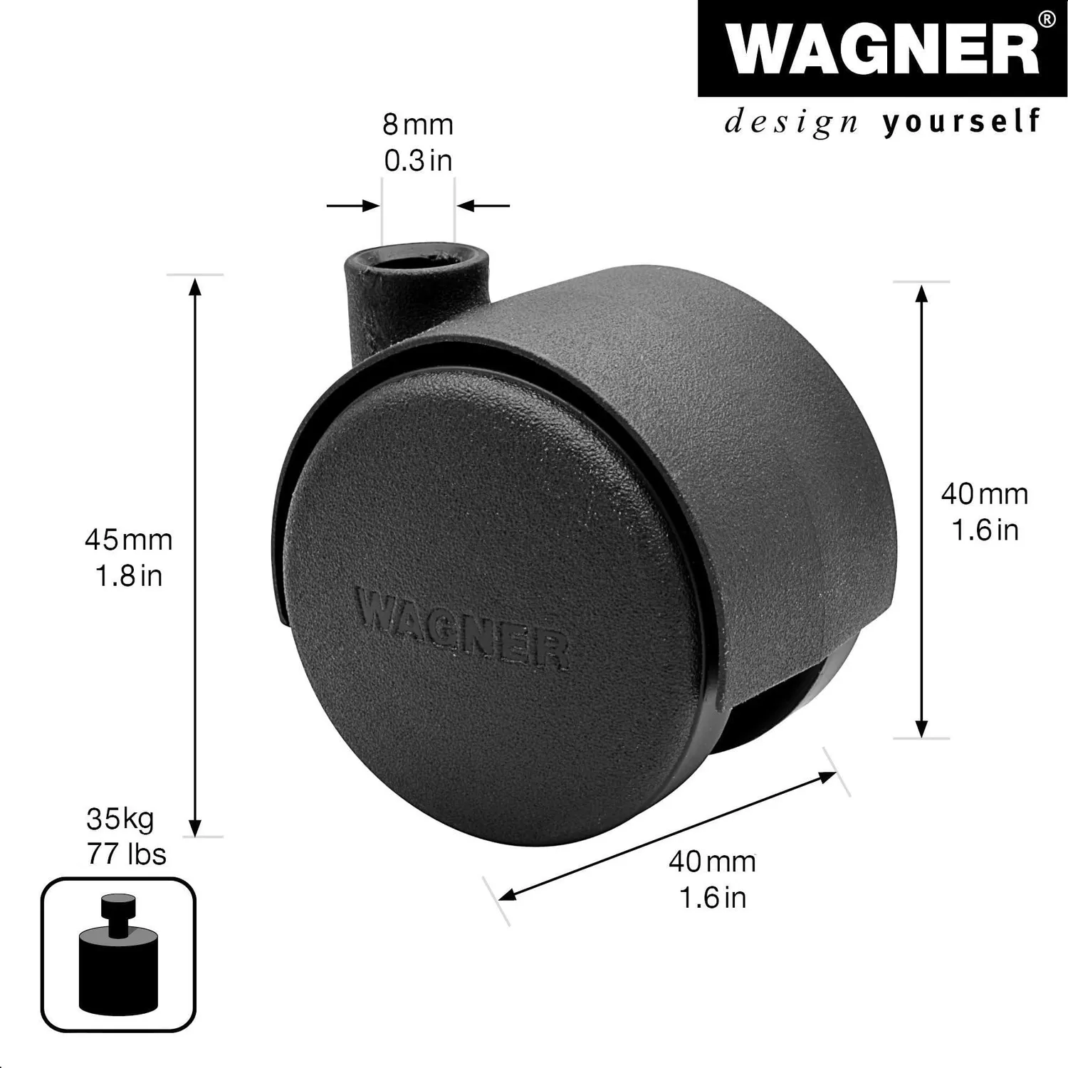 Wagner Design 01002401 rotella mobili doppia nera 35 kg