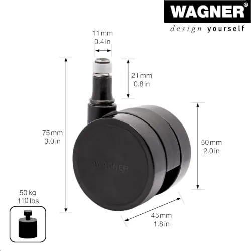 Wagner Konkav RO1735 rotelle sedia ufficio set 5 pezzi dure