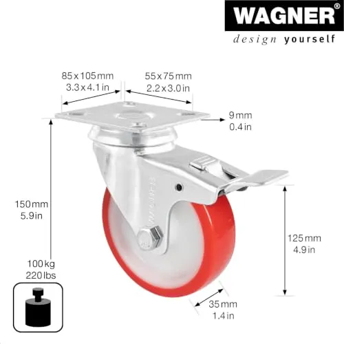 Wagner RO 7825 rotella girevole 125 mm rossa 105 kg