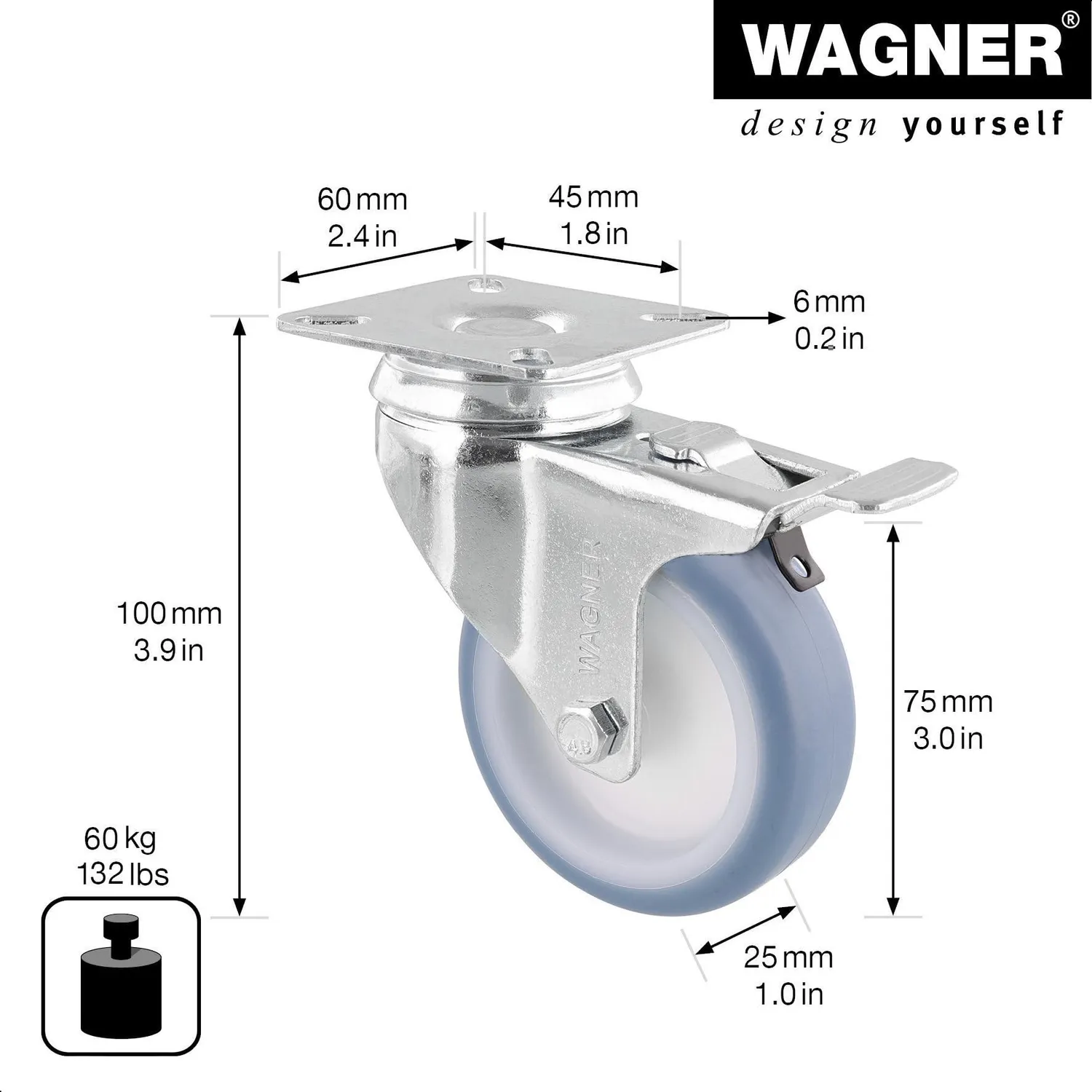 Wagner 03377501 RO 3775 rotella con freno 75 mm 1 pz morbida