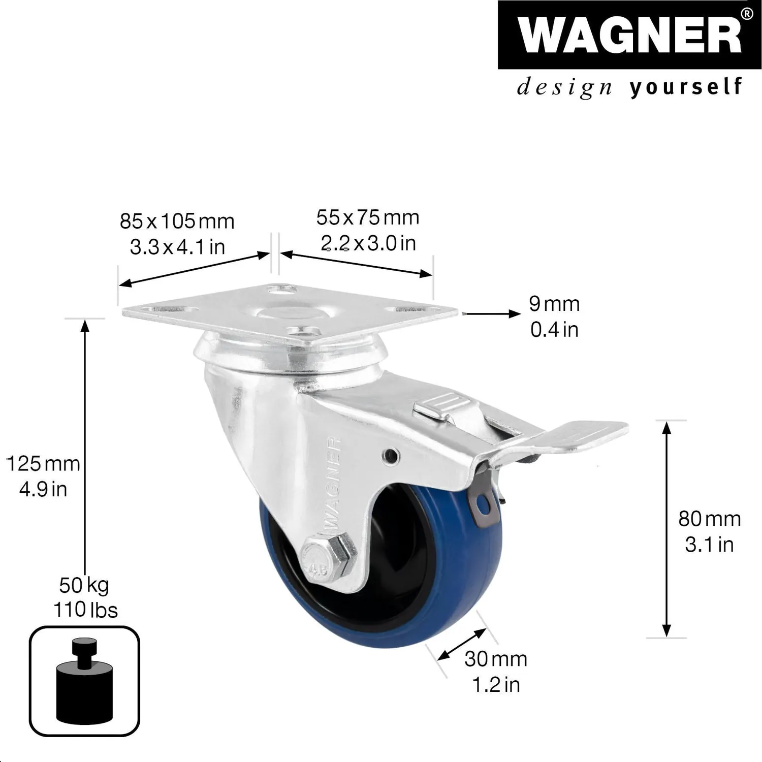 Wagner 04778001 rotella con piastra 80 mm morbida con freno