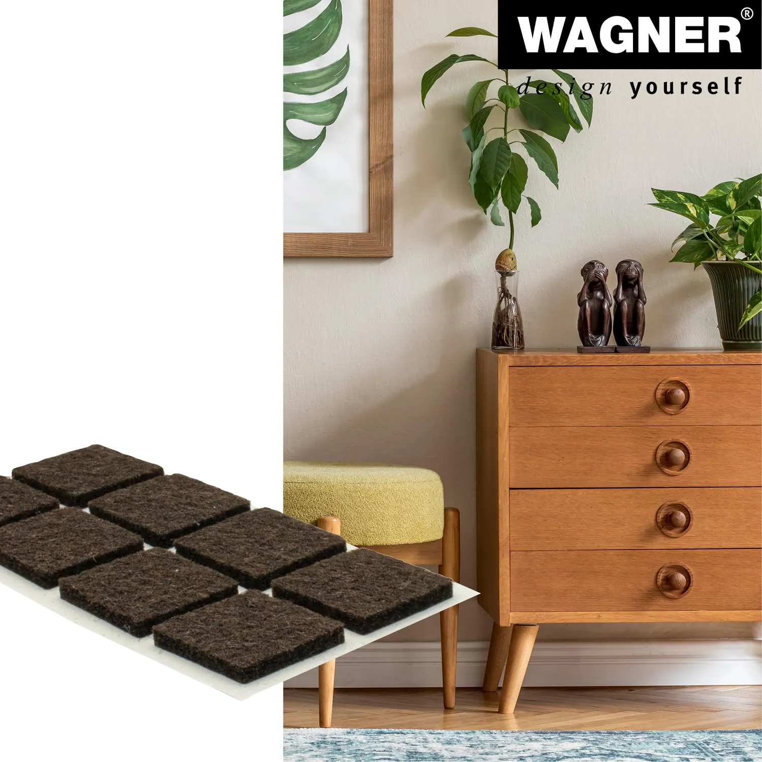 Wagner EH 1721 feltrini adesivi 20x20 mm 24 pezzi marroni feltro