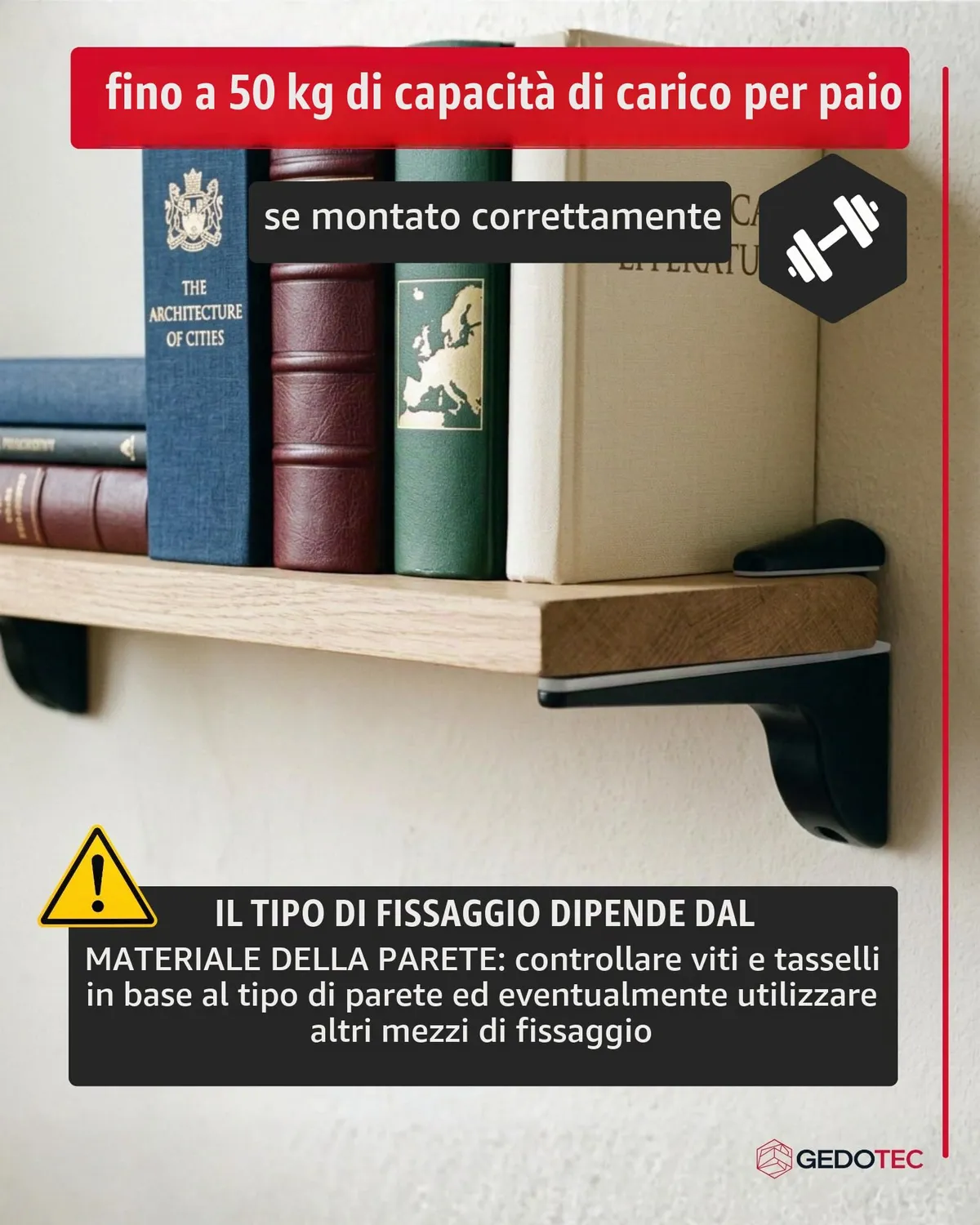 Gedotec Pinocchio reggimensola vetro argento 2 pezzi 50 kg