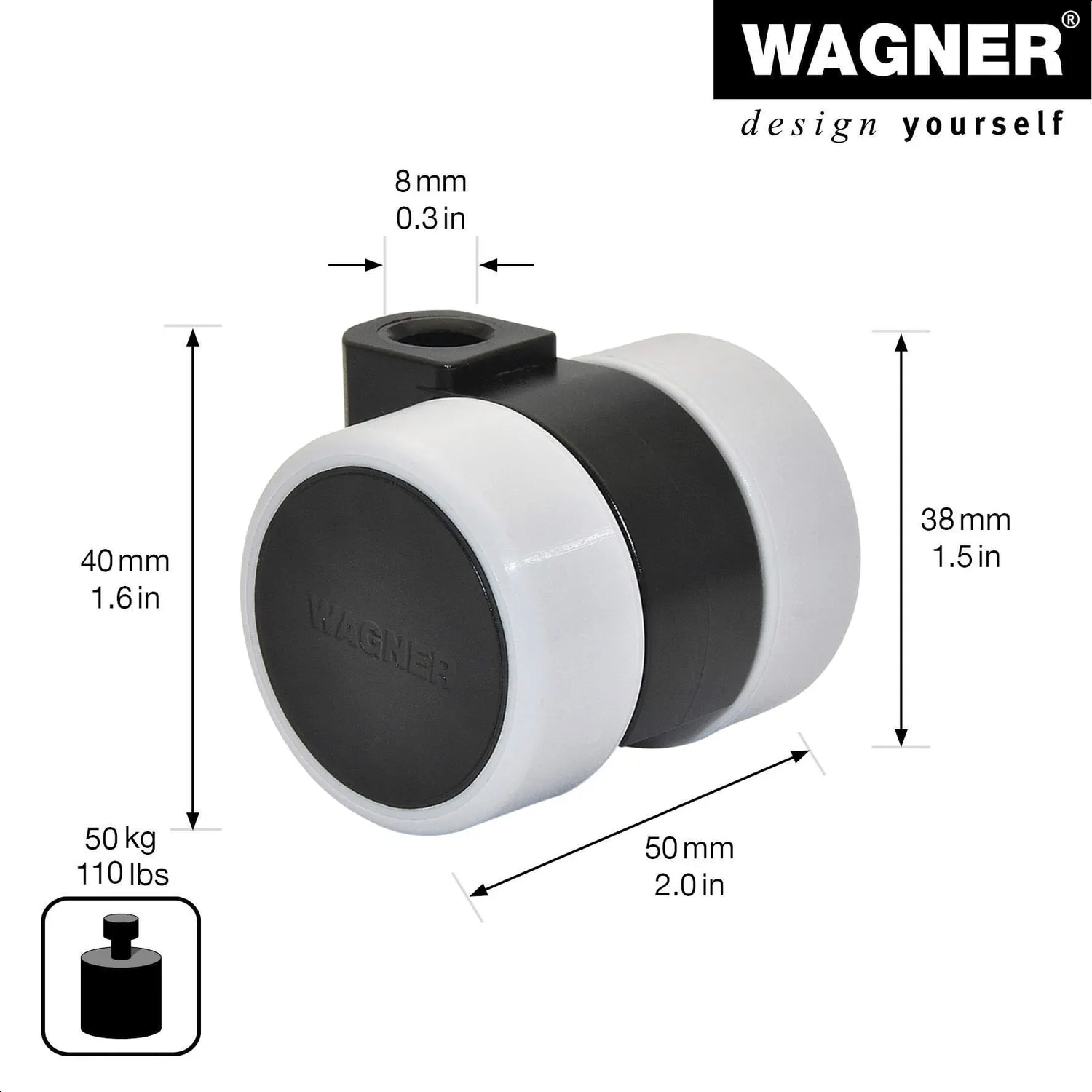Wagner RO 0239 01023901 rullo doppio Ø 38 mm nero/grigio 50 kg