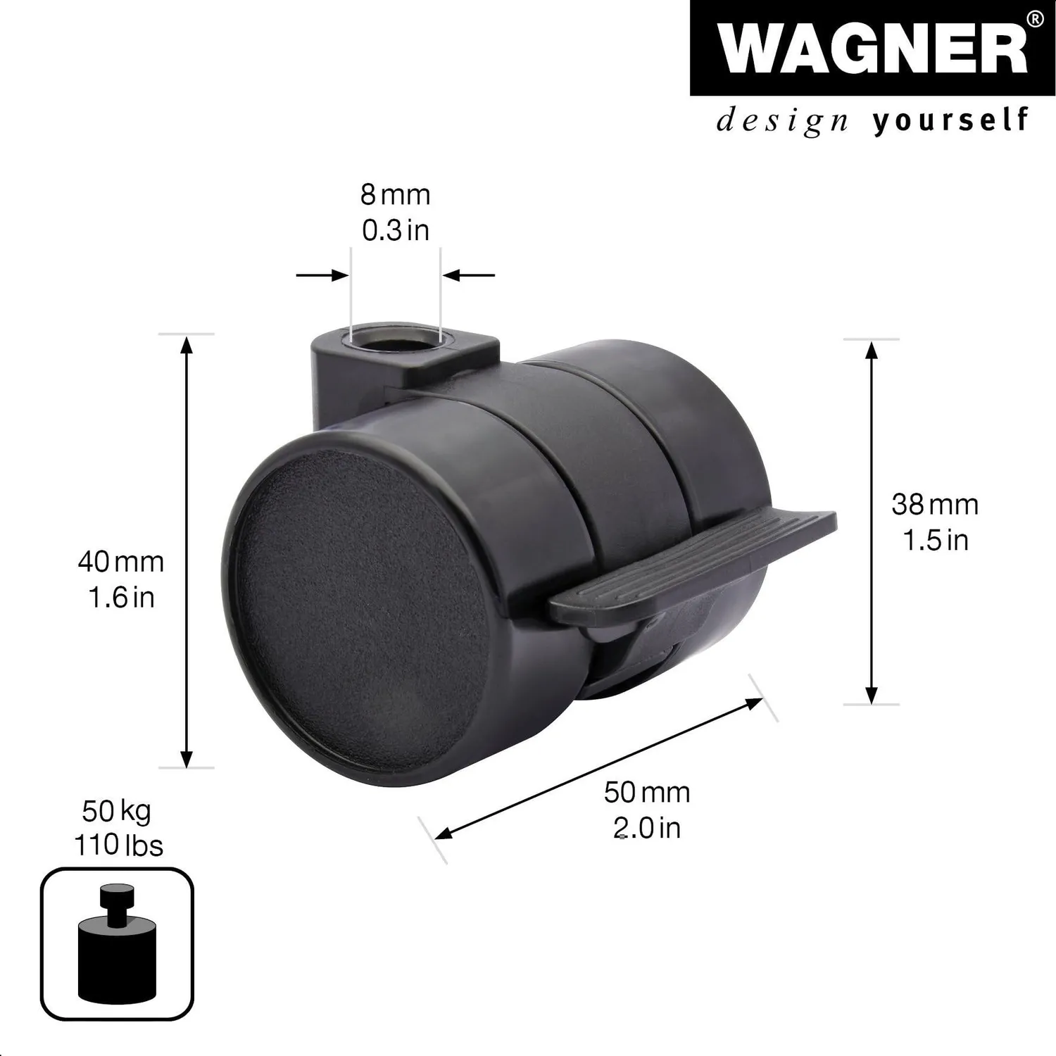 Wagner Design 01021001 rullo mobili duro con freno 38 mm
