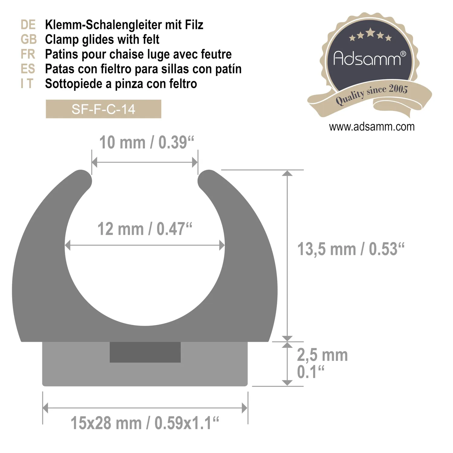 Adsamm puntali slitta feltro neri 12-13 mm 32 pezzi