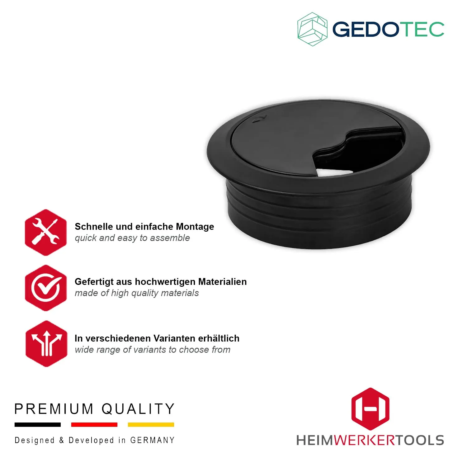 Gedotec Passacavo Scrivania 60 mm Nero Opaco 10 pz ABS