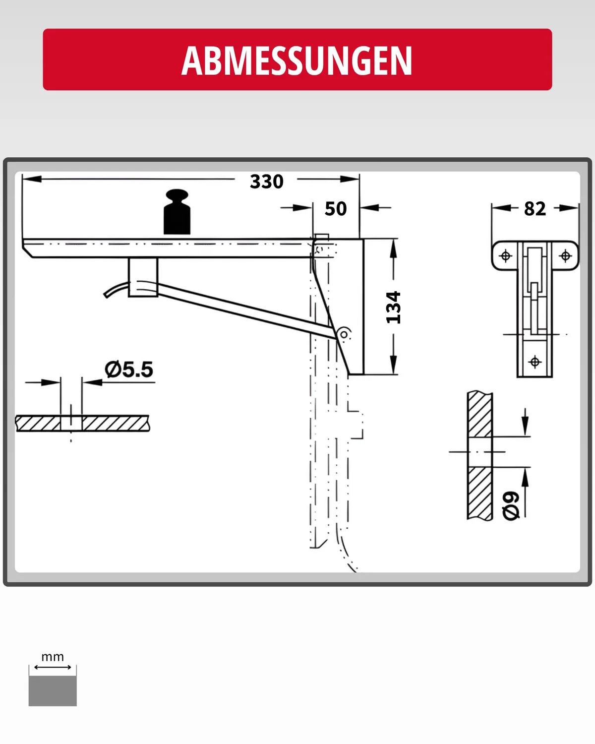 Gedotec Odin supporto pieghevole 330 mm grigio 150 kg